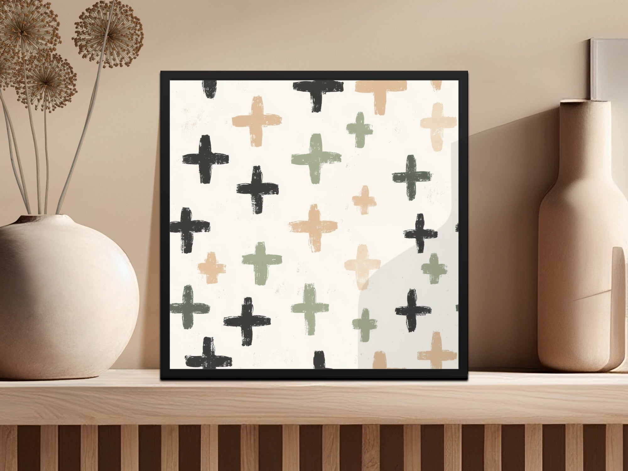 Modern Abstract Cross Art Print, Minimalist Plus Sign Poster, Neutral Wall Decor for Living Room, Office Artwork, Scandinavian Style