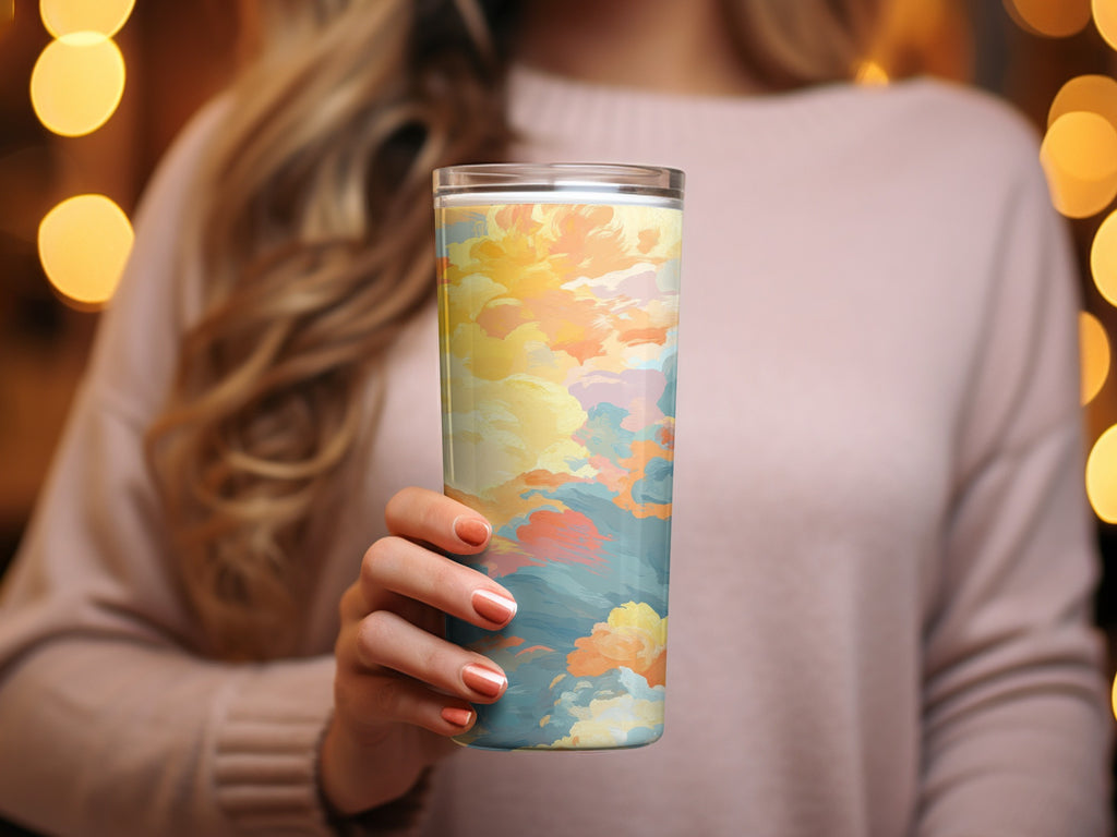 Pastel Cloud Pattern Tumbler, Acrylic Water Cup, Floral Sky Design, Insulated Drinkware, Unique Gift Idea, Artistic Travel Mug