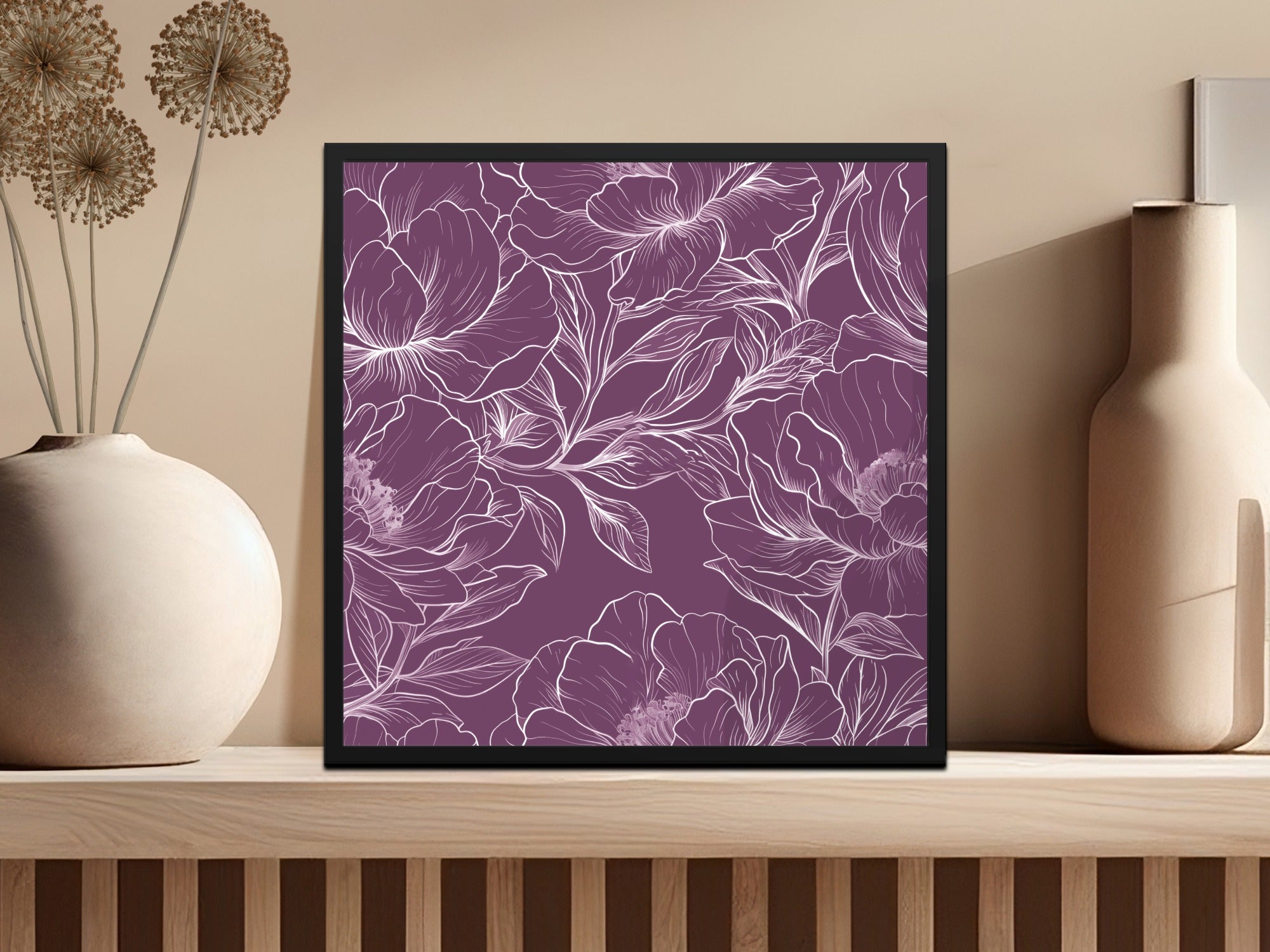 Floral Wall Art Print, Purple and White Botanical Poster, Modern Home Decor, Living Room Gallery Wall, Large Flower Illustration, Elegant