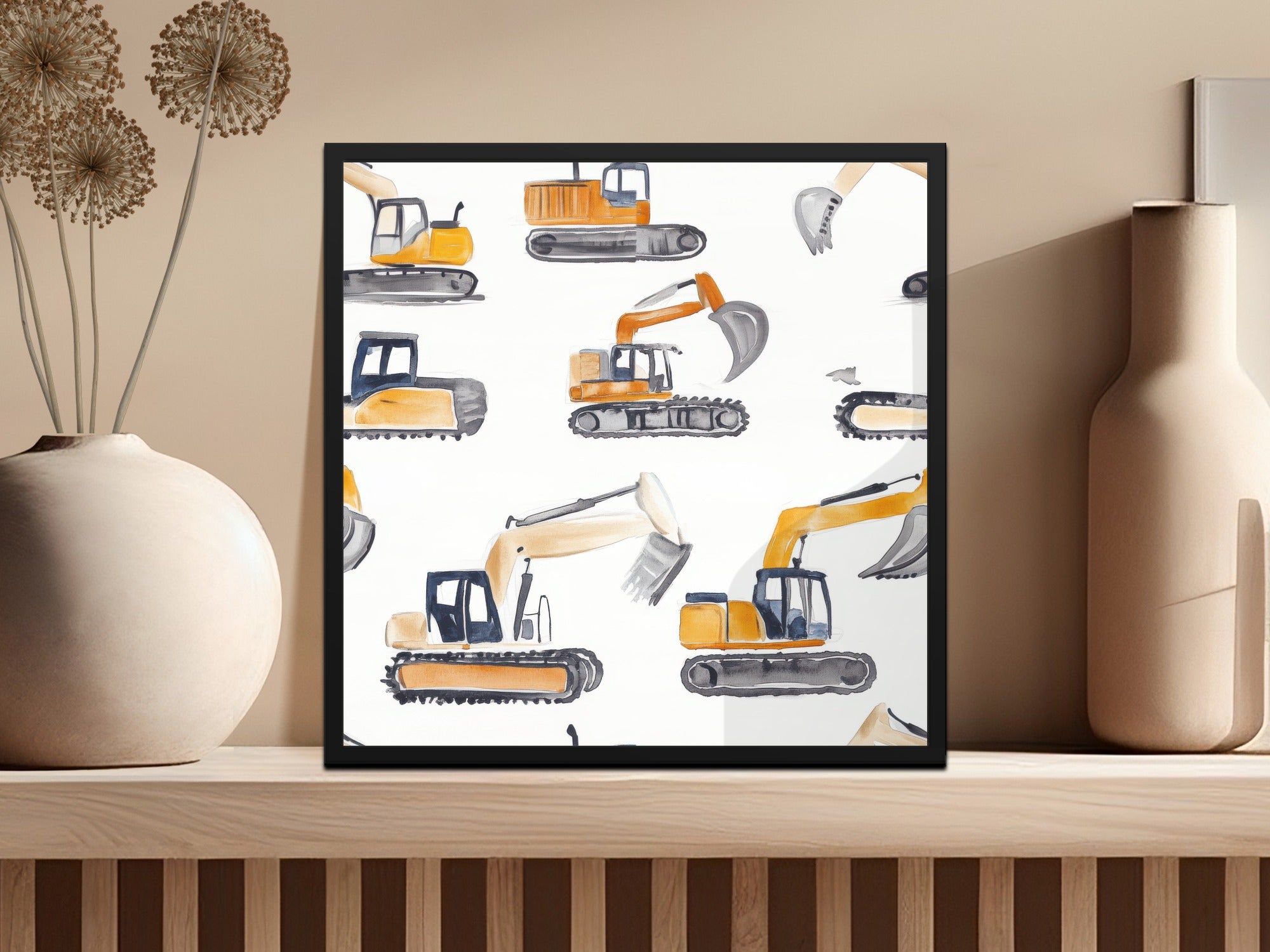 Construction Vehicle Wall Art, Excavator Print, Kids Room Decor, Nursery Artwork, Boy Bedroom Poster, Modern Home, Industrial Theme