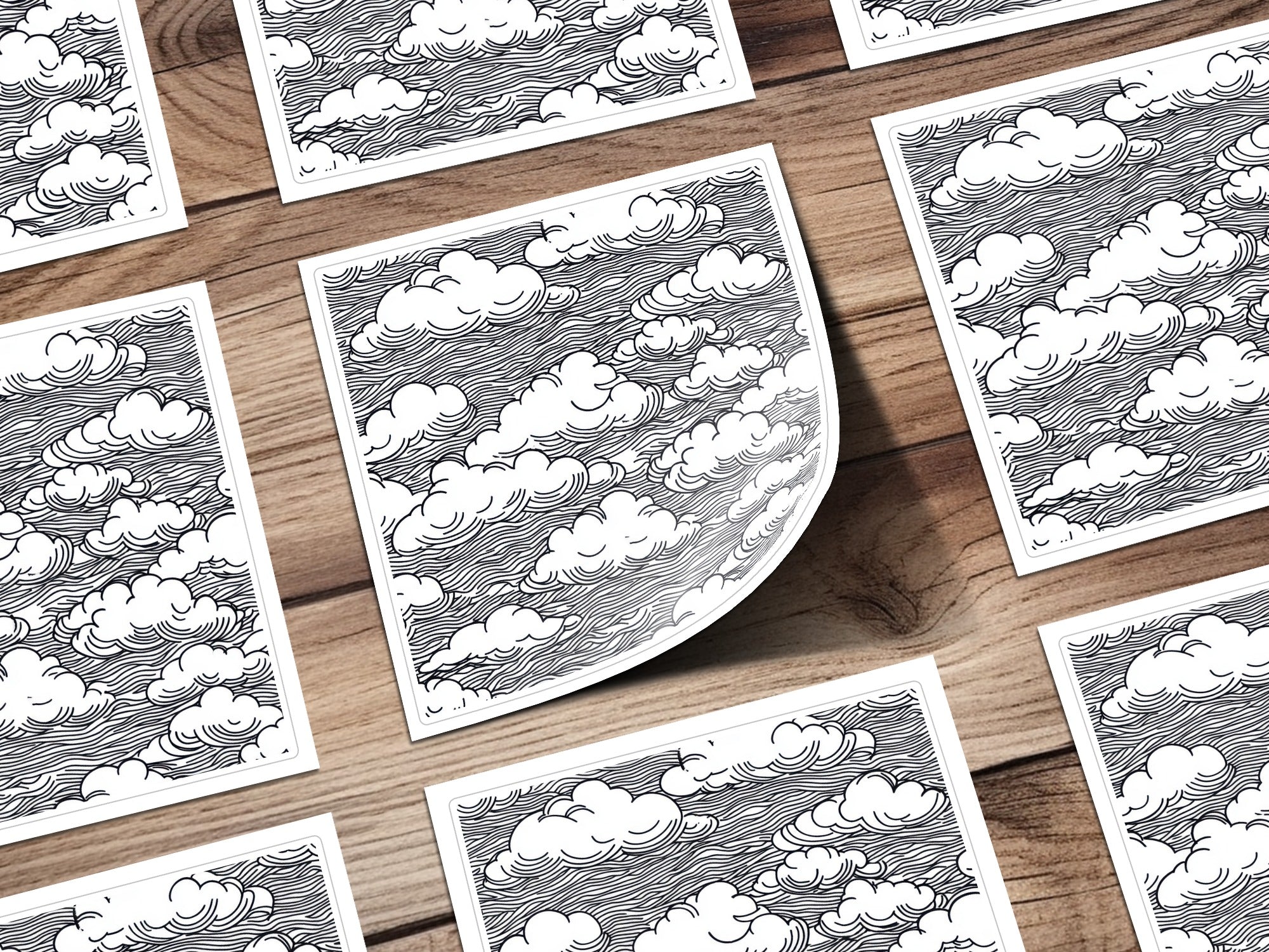 Black and White Cloud Illustration Art Prints, Abstract Skyline Ink Drawings, Modern Wall Decor, Unique Home Decoration, Set of Prints