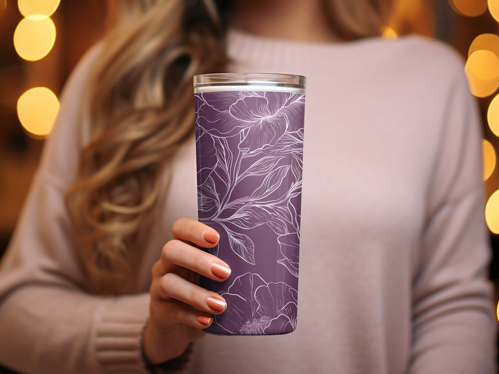 Floral Tumbler, Purple Insulated Drinkware, Elegant Botanical Design, Stainless Steel Travel Mug, Gift for Her, Trendy Coffee Cup, Custom