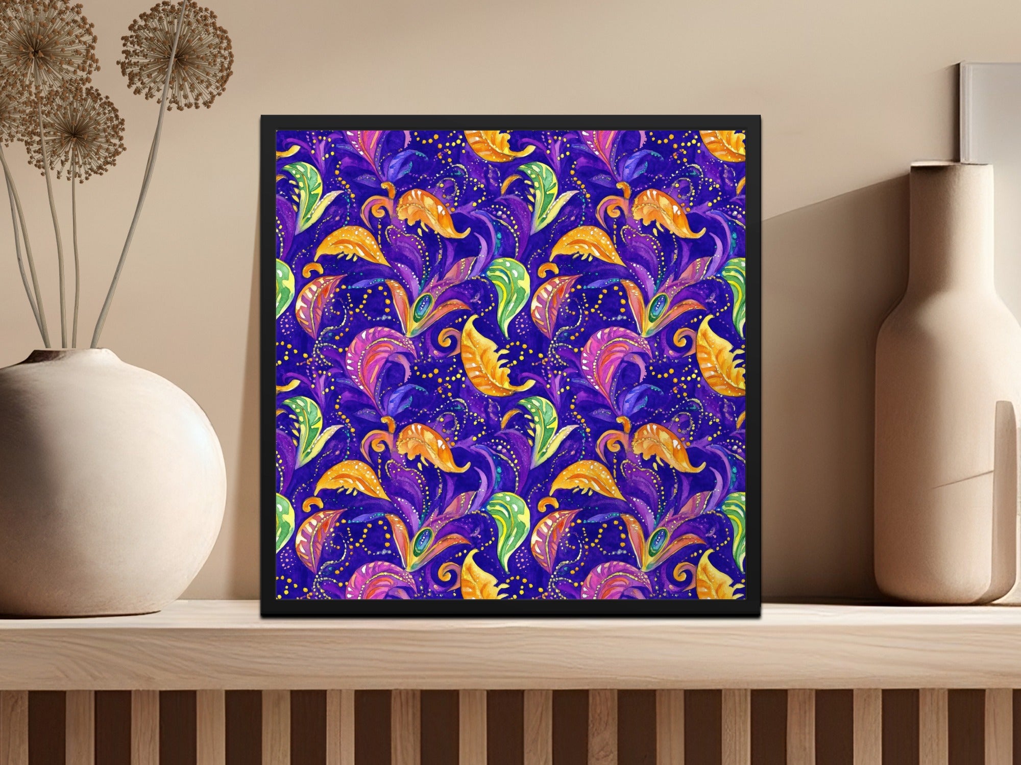 Colorful Paisley Wall Art, Vibrant Floral Canvas Print, Bohemian Home Decor, Modern Abstract Artwork, Unique Living Room Decoration