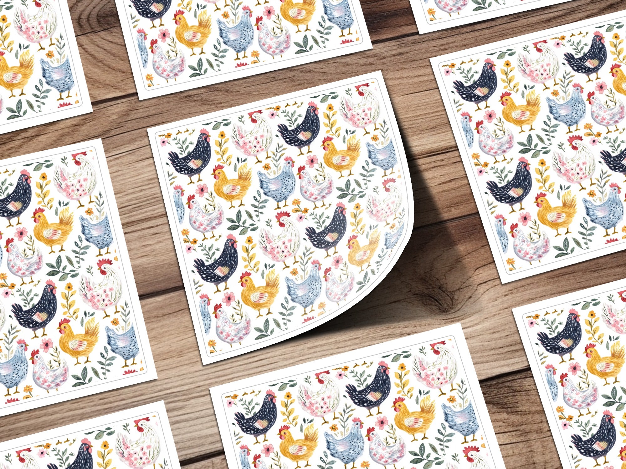 Country Farmhouse Placemats, Rustic Chicken Floral Print, Kitchen Table Decor, Cottagecore Dining Accessories, Set of Four, Unique Gift Idea