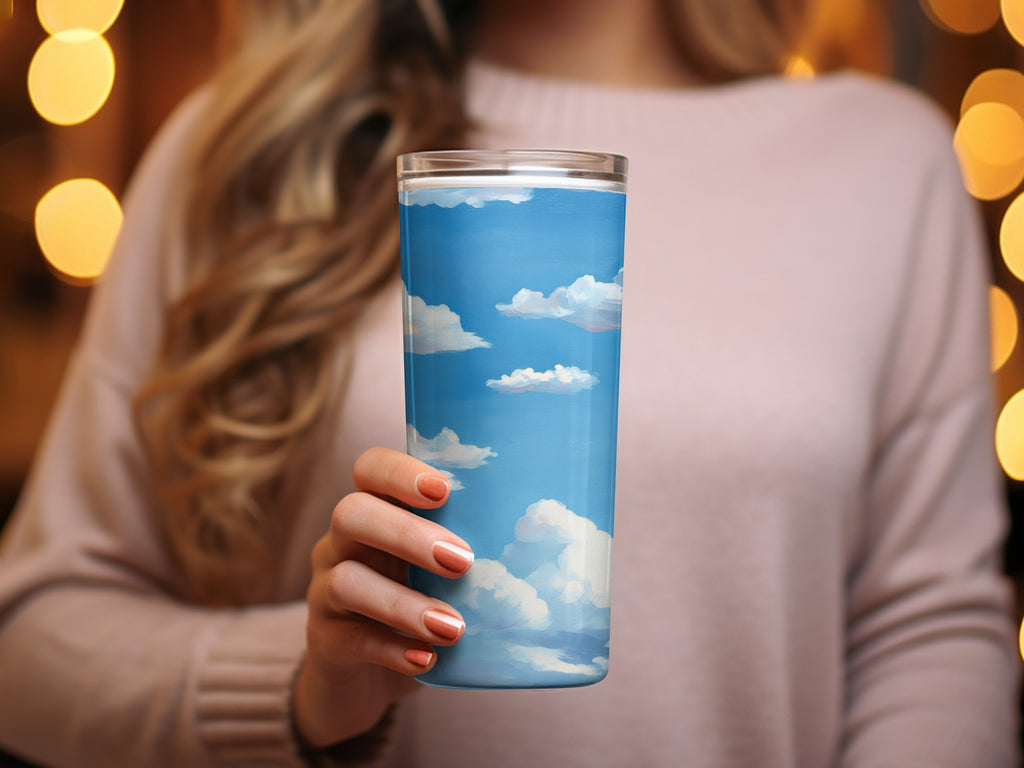 Sky Print Tumbler, Cloud Pattern Travel Mug, Insulated Blue Sky Drinkware, Unique Coffee Cup, Artistic Sky Gift, Thermal Tumbler for Hot and