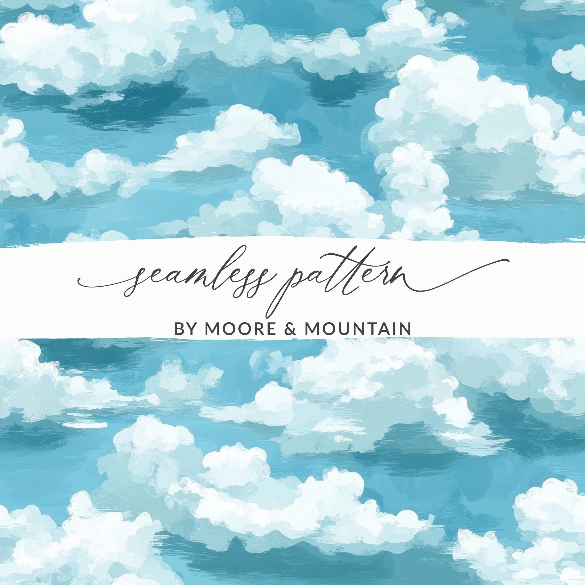 Seamless Cloud Pattern Fabric, Blue Sky Artistic Print, Home Decor Textile, Moore and Mountain Design, Custom Upholstery Material, Digital