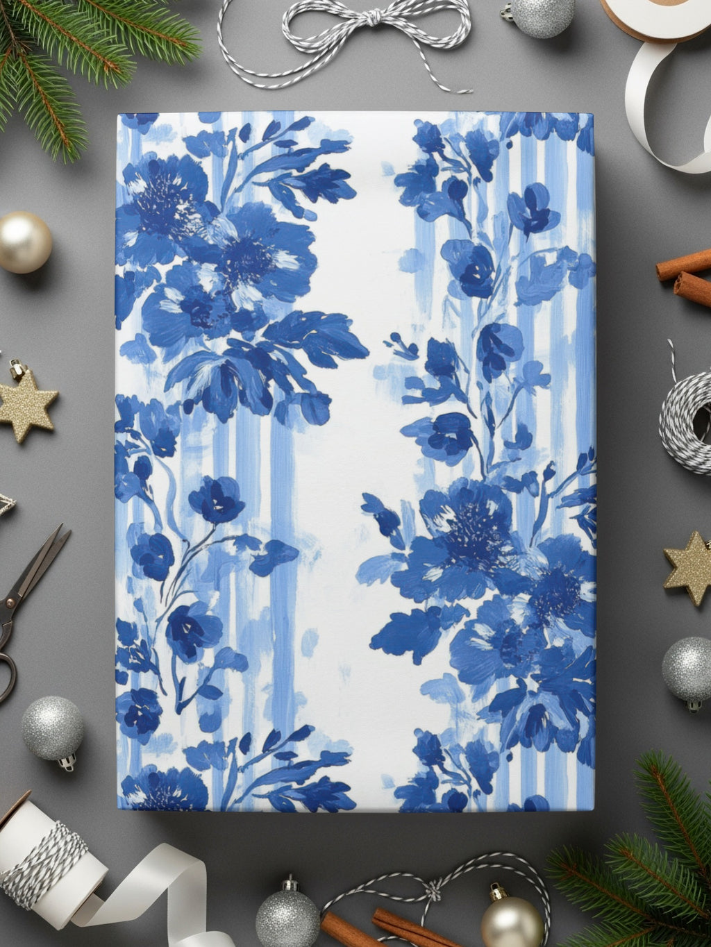 Blue Floral Canvas Art Print, Botanical Wall Decor, Modern Blue Flowers Painting, Elegant Home Decoration, Living Room Artwork, Gift Idea