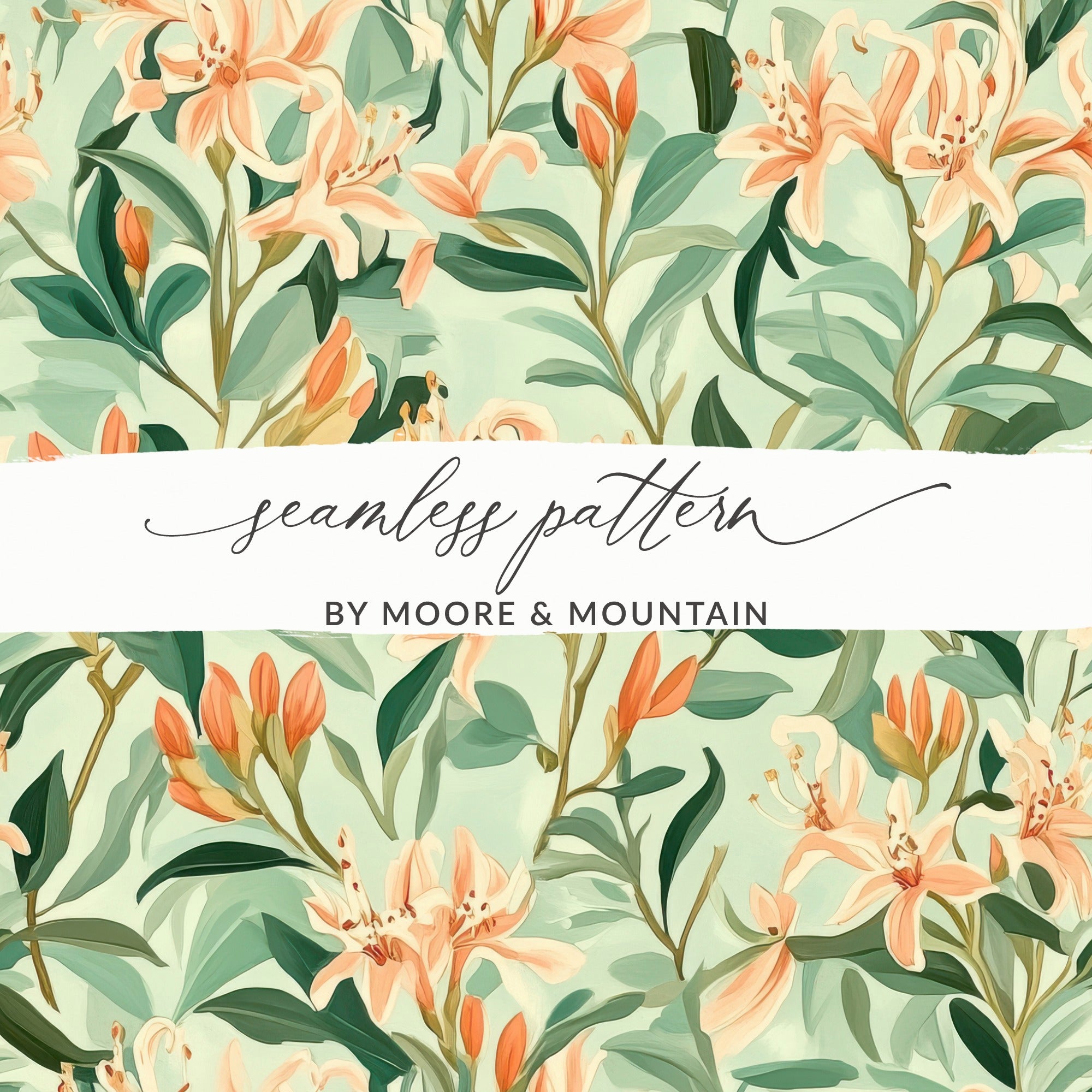 Vintage Floral Pattern Fabric, Seamless Lily Design, Spring Textile, Botanical Print Material, Elegant Home Decor, Crafting Supply