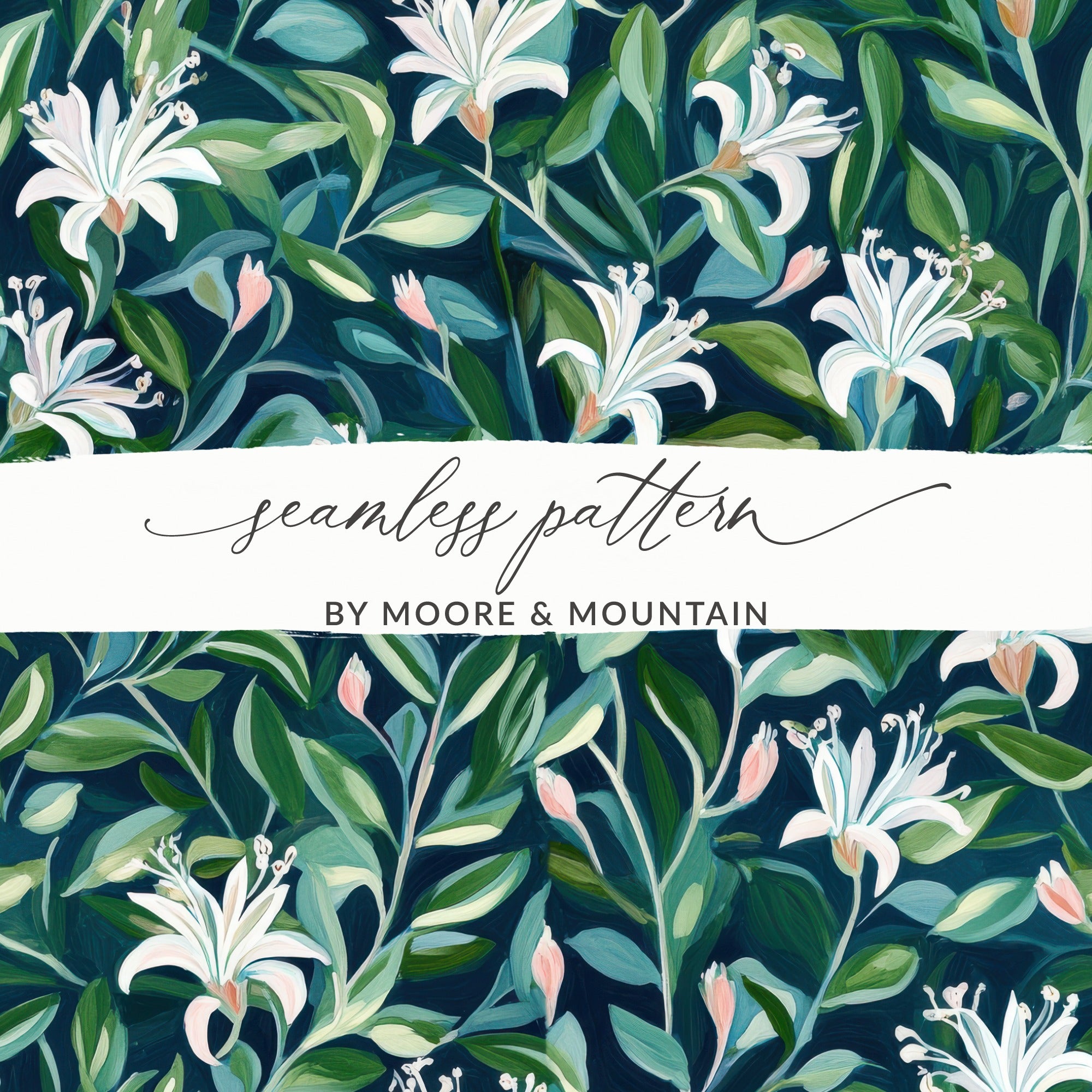 Floral Seamless Pattern Wallpaper, Lush Garden Theme, Botanical Wall Art, Nature Inspired, Green and White, Home Decor, Designer Pattern