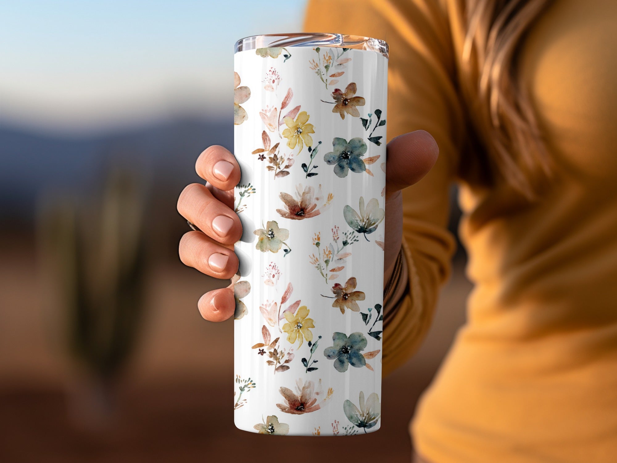 Floral Pattern Tumbler, Stainless Steel Travel Mug, Insulated Drinkware, Watercolor Flowers, Leak-Proof Beverage Holder, Unique Gift Idea