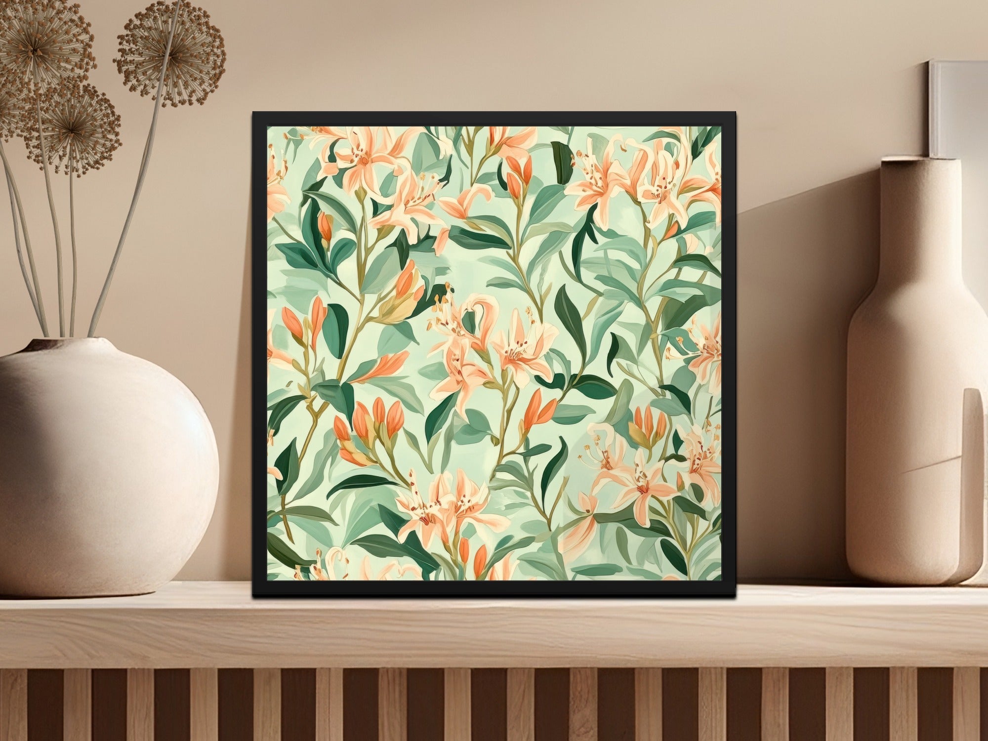 Floral Wall Art Print, Orange Lilies Illustration, Botanical Poster, Home Decor, Living Room Decoration, Nature Inspired, Modern Artwork