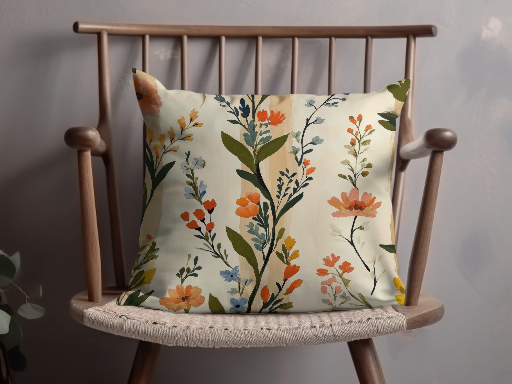 Floral Throw Pillow, Decorative Cushion with Colorful Flowers, Home Decor Accent, Botanical Print Pillow for Sofa or Chair, Spring Decor