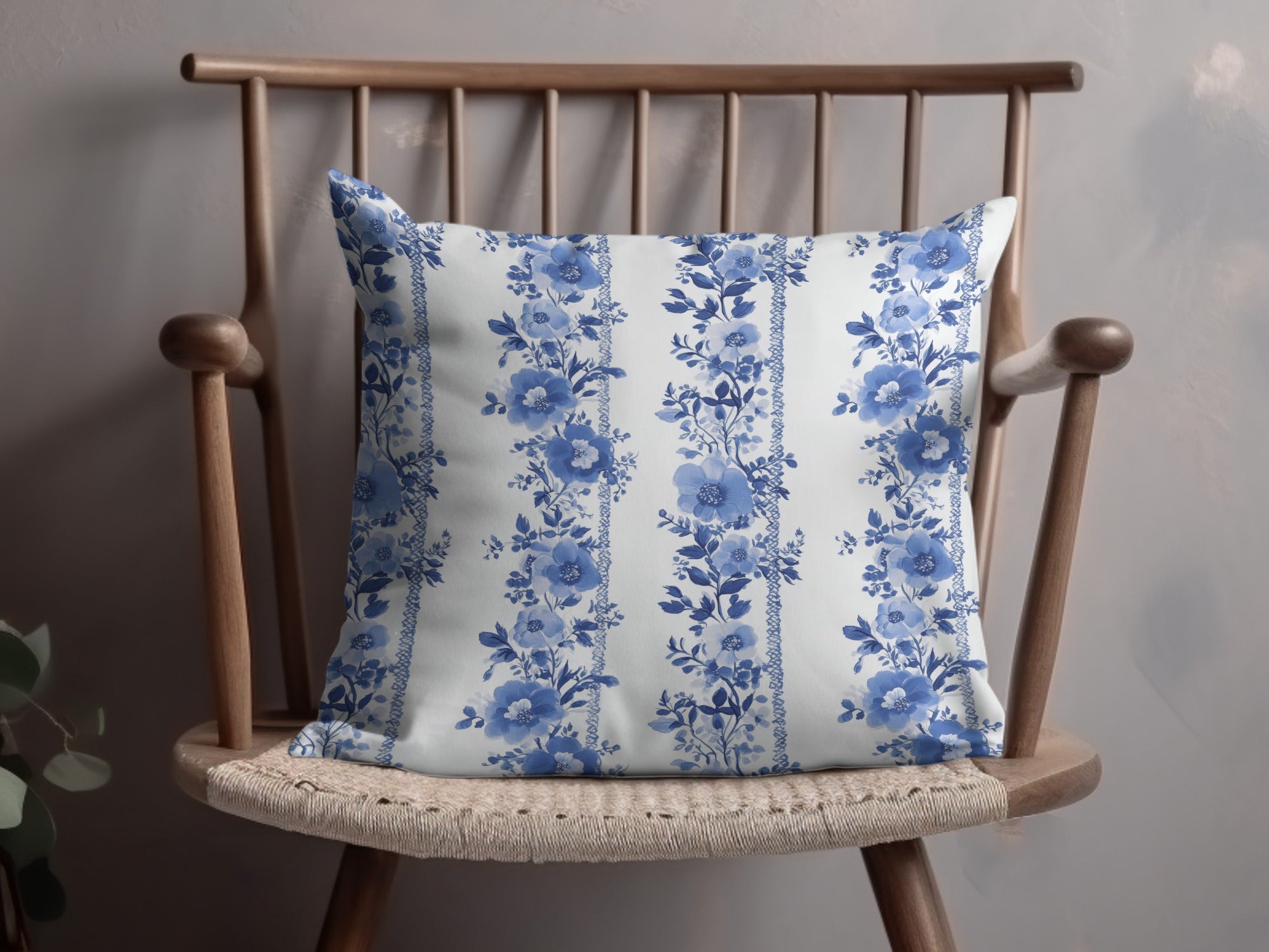 Blue Floral Throw Pillow, Vintage Inspired Cushion, French Country Home Decor, Living Room Accent, Bedroom Aesthetic, Soft Decorative Pillow