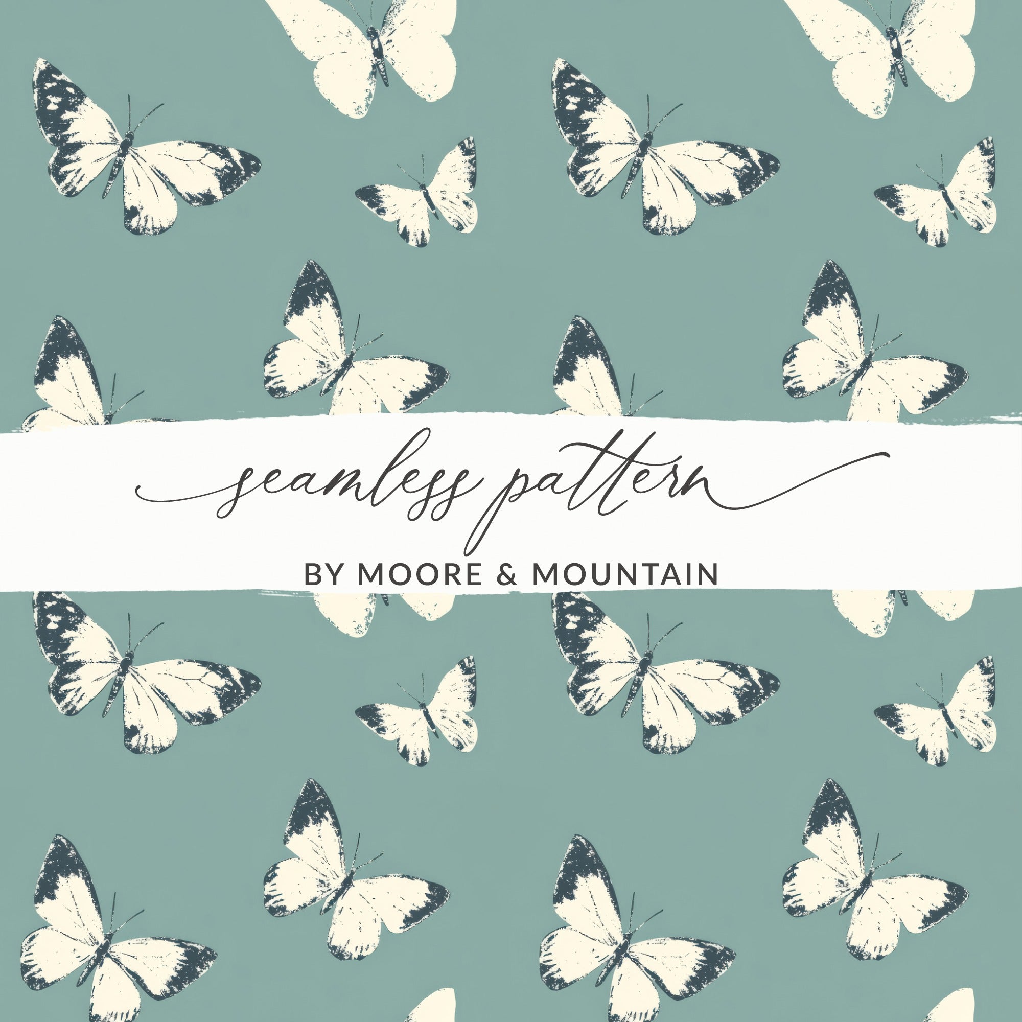 Vintage Butterfly Pattern Fabric, Seamless Teal Background, Crafting Material, DIY Quilting, Scrapbooking, Soft Pastel, Home Decor Art