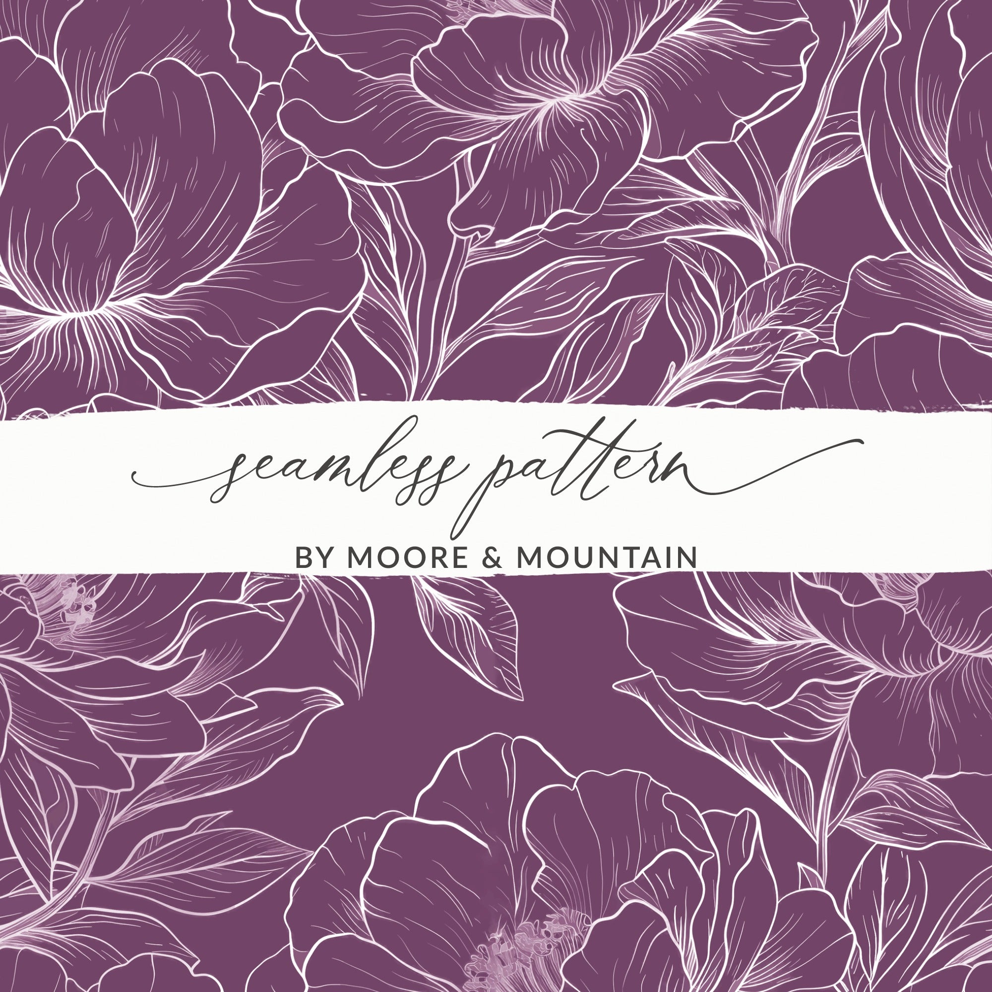 Seamless Floral Pattern Wallpaper, Purple and White Blooms Design, Elegant Home Decor, Moore and Mountain Illustration, Luxurious Background