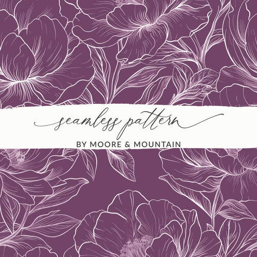 Seamless Floral Pattern Wallpaper, Purple and White Blooms Design, Elegant Home Decor, Moore and Mountain Illustration, Luxurious Background