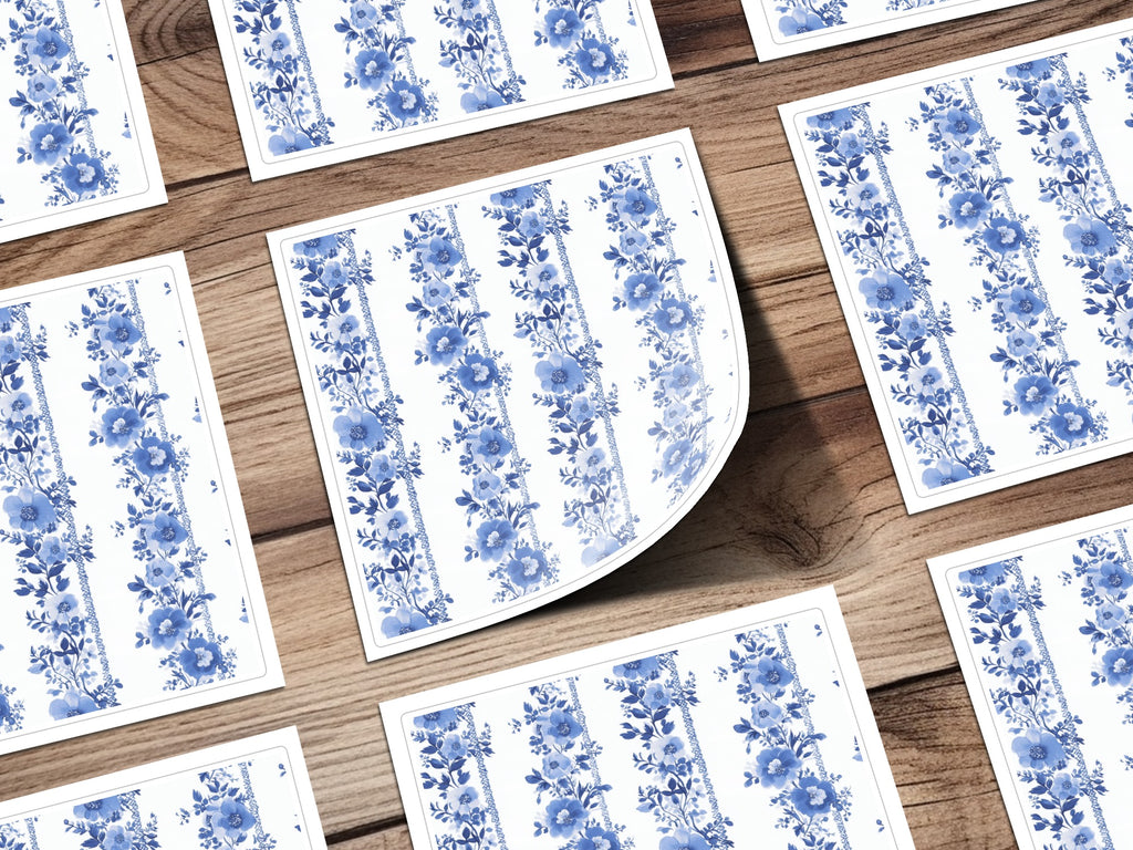 Blue Floral Pattern Cards, Vintage Botanical Print, Blank Greeting Cards Set, Elegant Stationery for Special Occasions, Bulk Pack