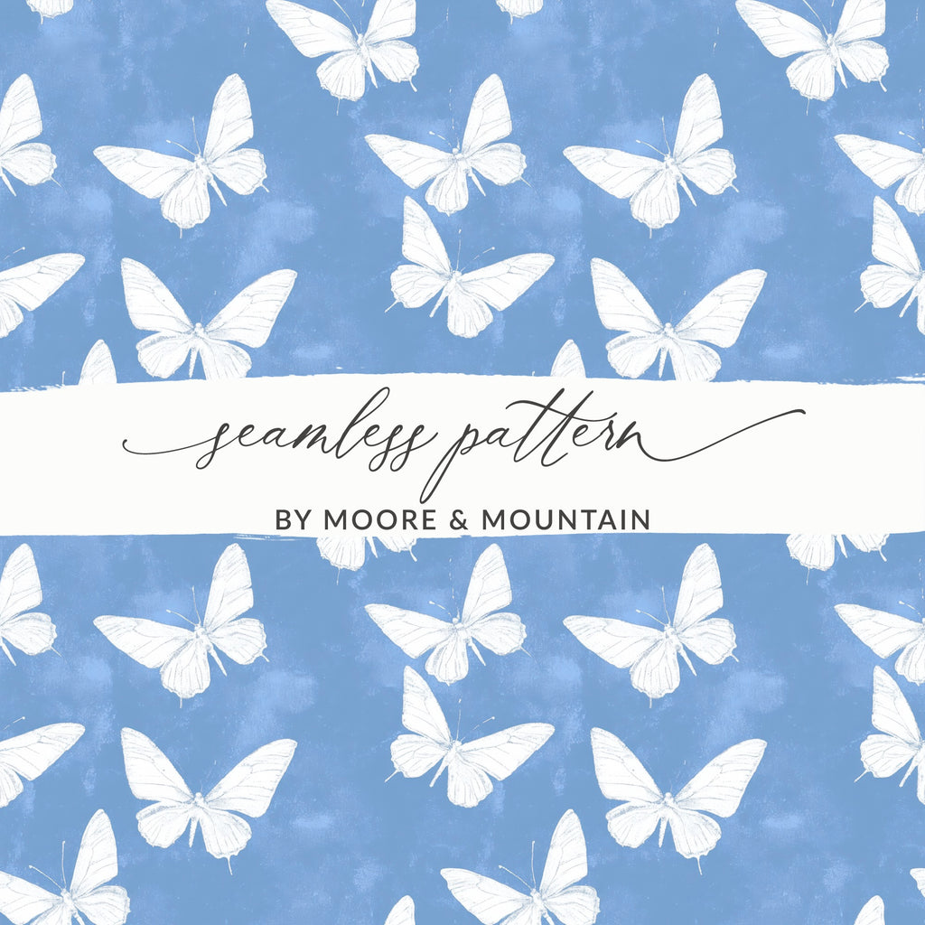 Blue Butterfly Seamless Pattern Fabric, Vintage Inspired Textile Design, Nature Art Print, Custom Background Material for Crafts and Decor