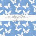 Blue Butterfly Seamless Pattern Fabric, Vintage Inspired Textile Design, Nature Art Print, Custom Background Material for Crafts and Decor