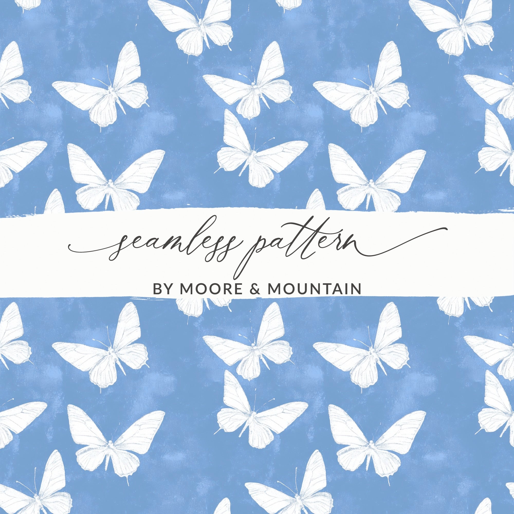 Blue Butterfly Seamless Pattern Fabric, Vintage Inspired Textile Design, Nature Art Print, Custom Background Material for Crafts and Decor