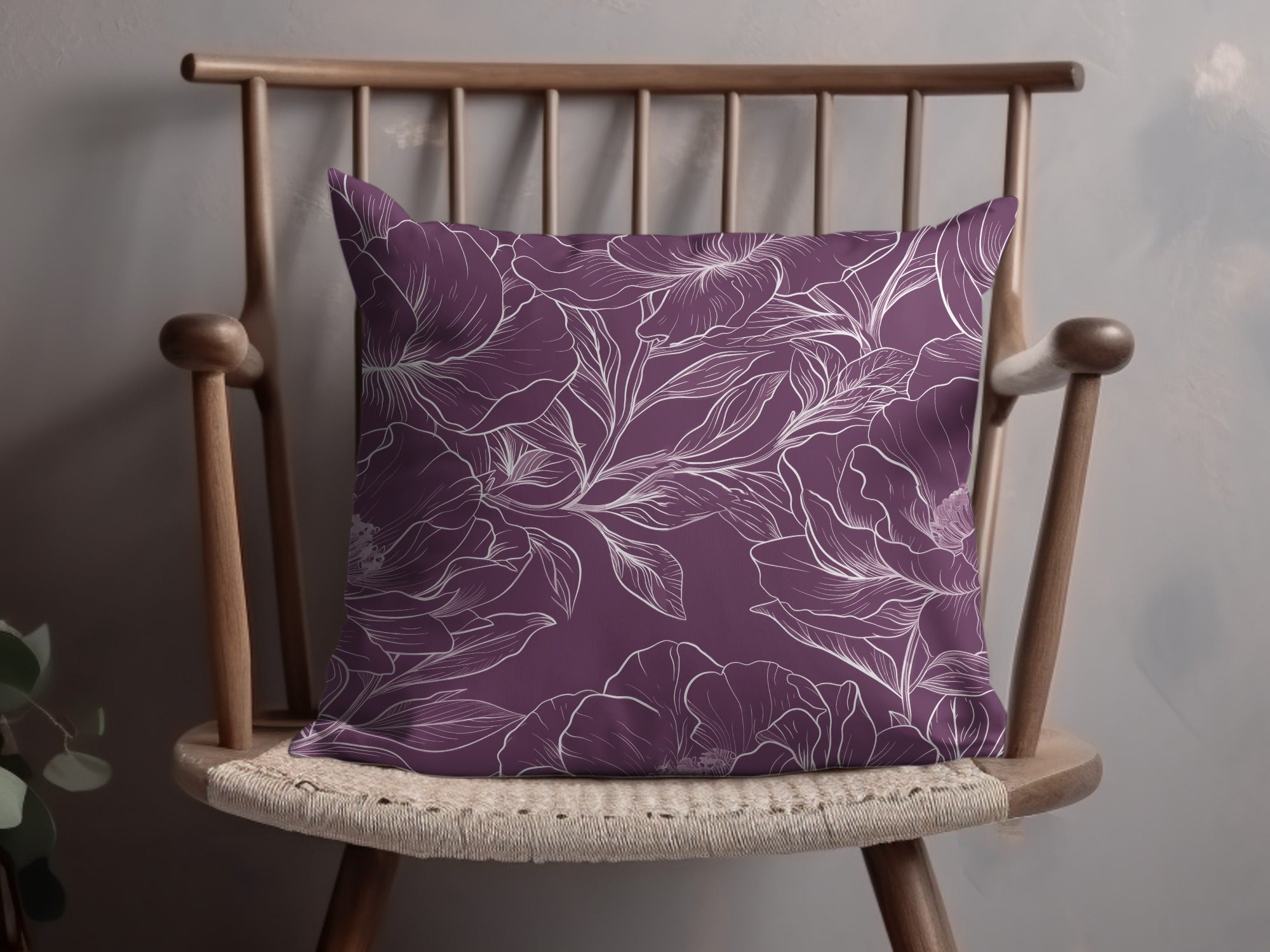 Floral Throw Pillow, Purple and White Decorative Cushion Cover, Elegant Home Decor, Living Room Accessory, Unique Gift Idea, Soft Linen