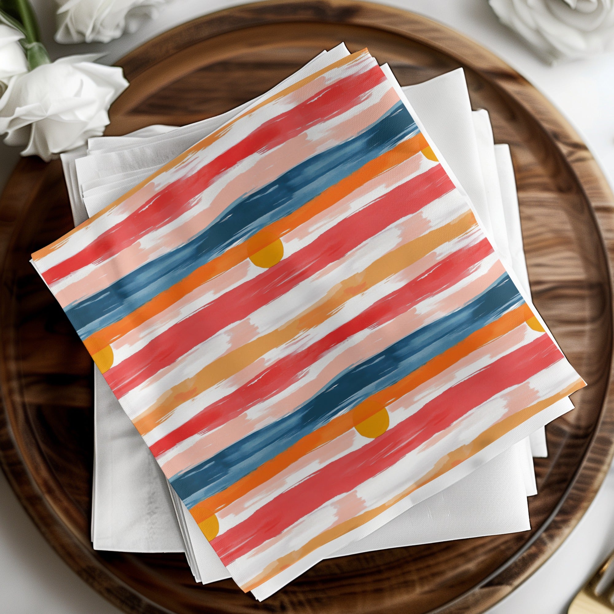 Colorful Striped Napkins Set, Abstract Art Table Decor, Modern Dining Linens, Washable and Reusable Fabric Napkins, Home Gift Idea
