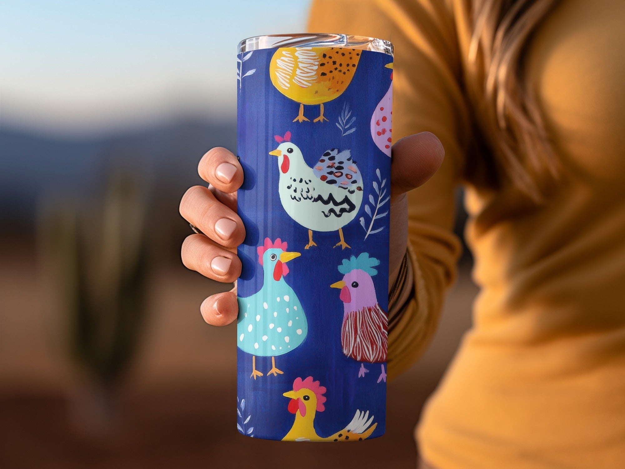 Colorful Chicken Tumbler, Insulated Travel Mug, Farmhouse Kitchen Decor, Unique Gift for Chicken Lovers, Hand-Painted Style, Stainless Steel