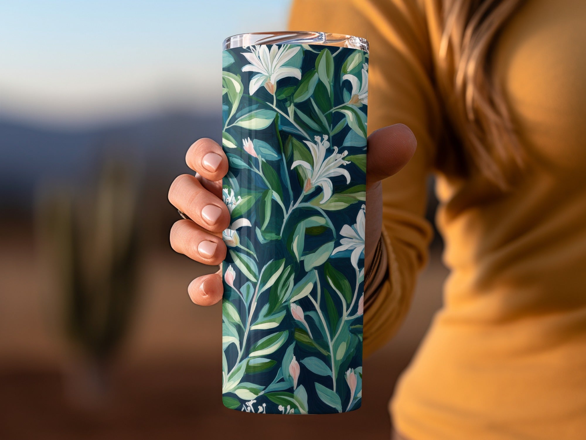 Floral Tumbler, Insulated Stainless Steel Travel Mug, Botanical Print, Reusable Water Bottle, Gift for Nature Lover, Outdoor Hiking Gear