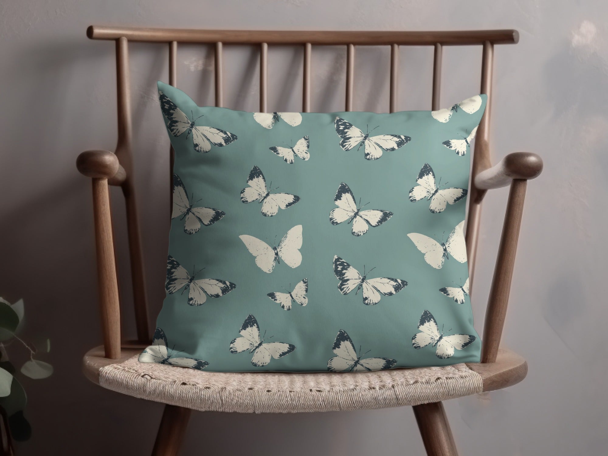 Butterfly Print Cushion Cover, Teal Home Decor, Decorative Throw Pillow, Nature Inspired Living Room Accessory, Soft Furnishing, Unique Gift