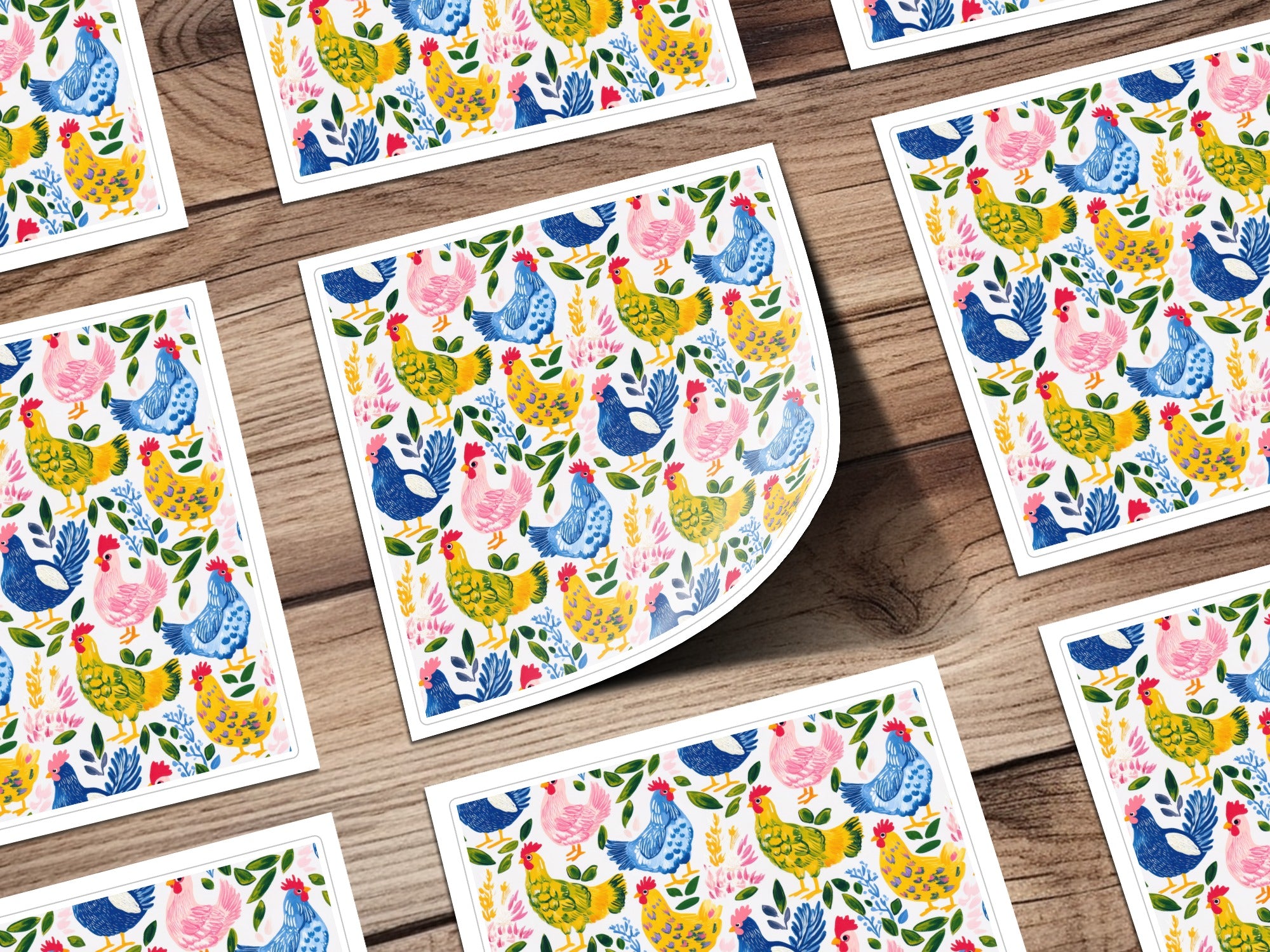 Colorful Chicken and Floral Pattern Stickers, Decorative Farmhouse Style, Water-Resistant, Ideal for Journals and Crafting