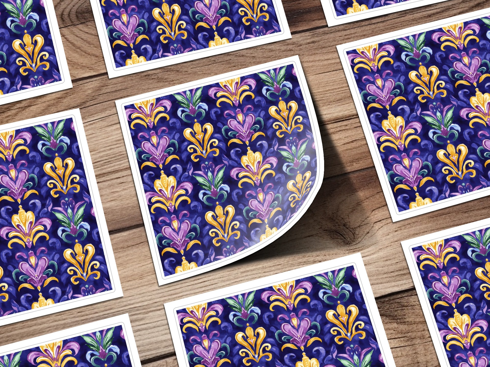 Fleur-de-Lis Pattern Stickers, Elegant Floral Decals, Purple and Gold, Decorative Scrapbooking Supplies, Craft Embellishments, Royal Design