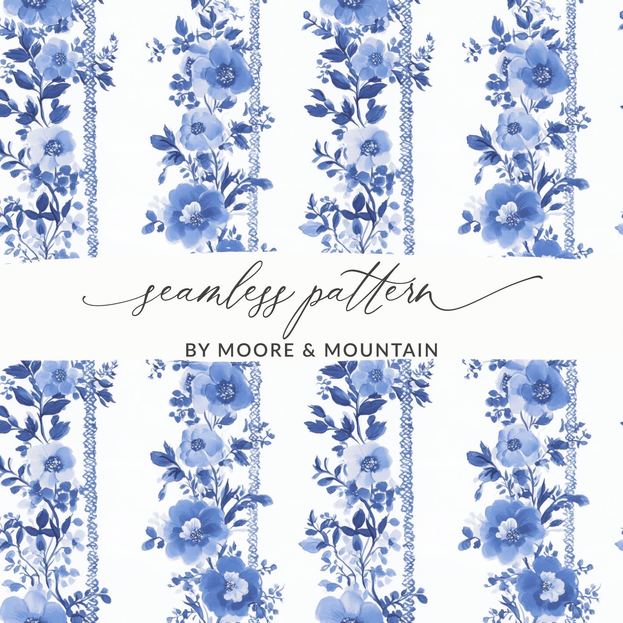 Blue Floral Seamless Pattern, Vintage Blue Flower Digital Paper, Scrapbooking Background, Crafts Supply, Invitation Design, DIY Projects