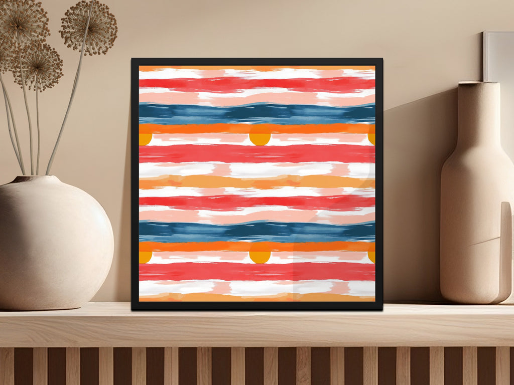 Abstract Sunset Wall Art, Colorful Horizontal Stripes Painting, Modern Home Decor, Orange Blue Red Canvas Print, Living Room Artwork