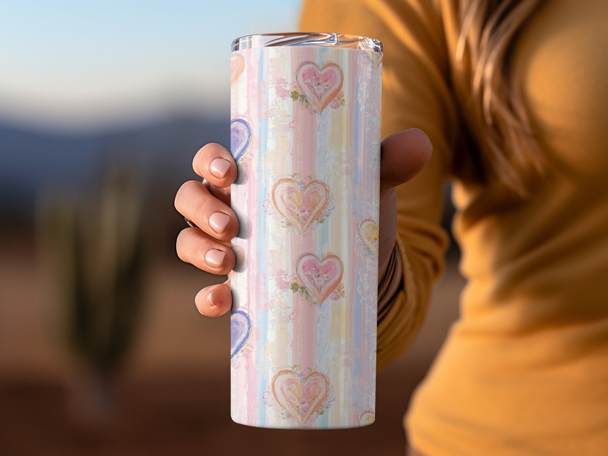 Heart Pattern Insulated Travel Mug, Stainless Steel Tumbler, Romantic Gift, Valentine's Day Present, Colorful Coffee Cup, 20 oz