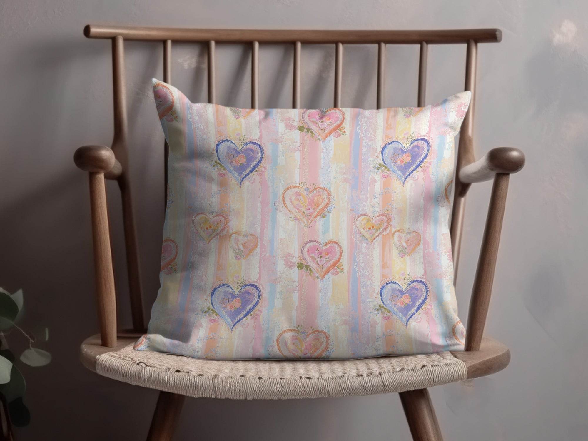 Shabby Chic Heart Pattern Throw Pillow, Pastel Love Cushion, Romantic Home Decor, Valentine's Day Gift Idea, Soft Aesthetic Room Accessory