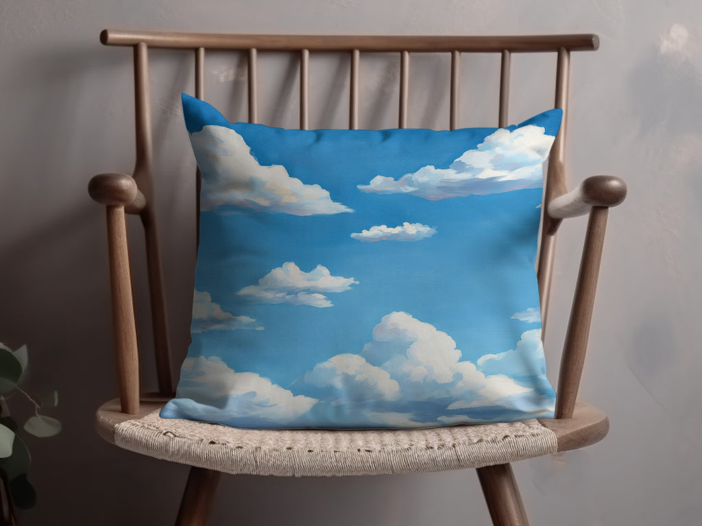 Sky Print Throw Pillow, Blue and White Cloud Design, Decorative Cushion for Living Room, Cozy Home Decor, Unique Chair Accessory