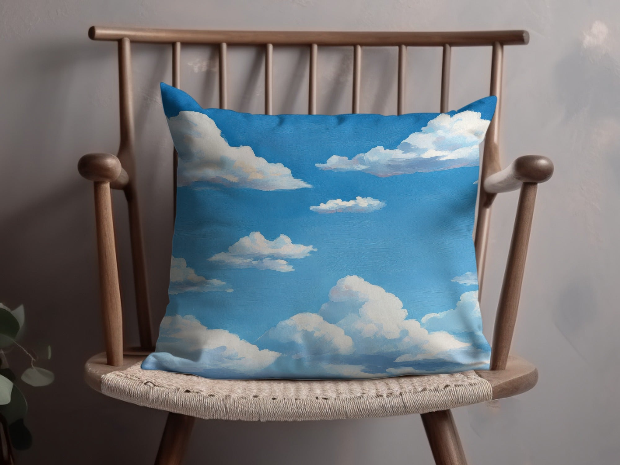 Sky Print Throw Pillow, Blue and White Cloud Design, Decorative Cushion for Living Room, Cozy Home Decor, Unique Chair Accessory