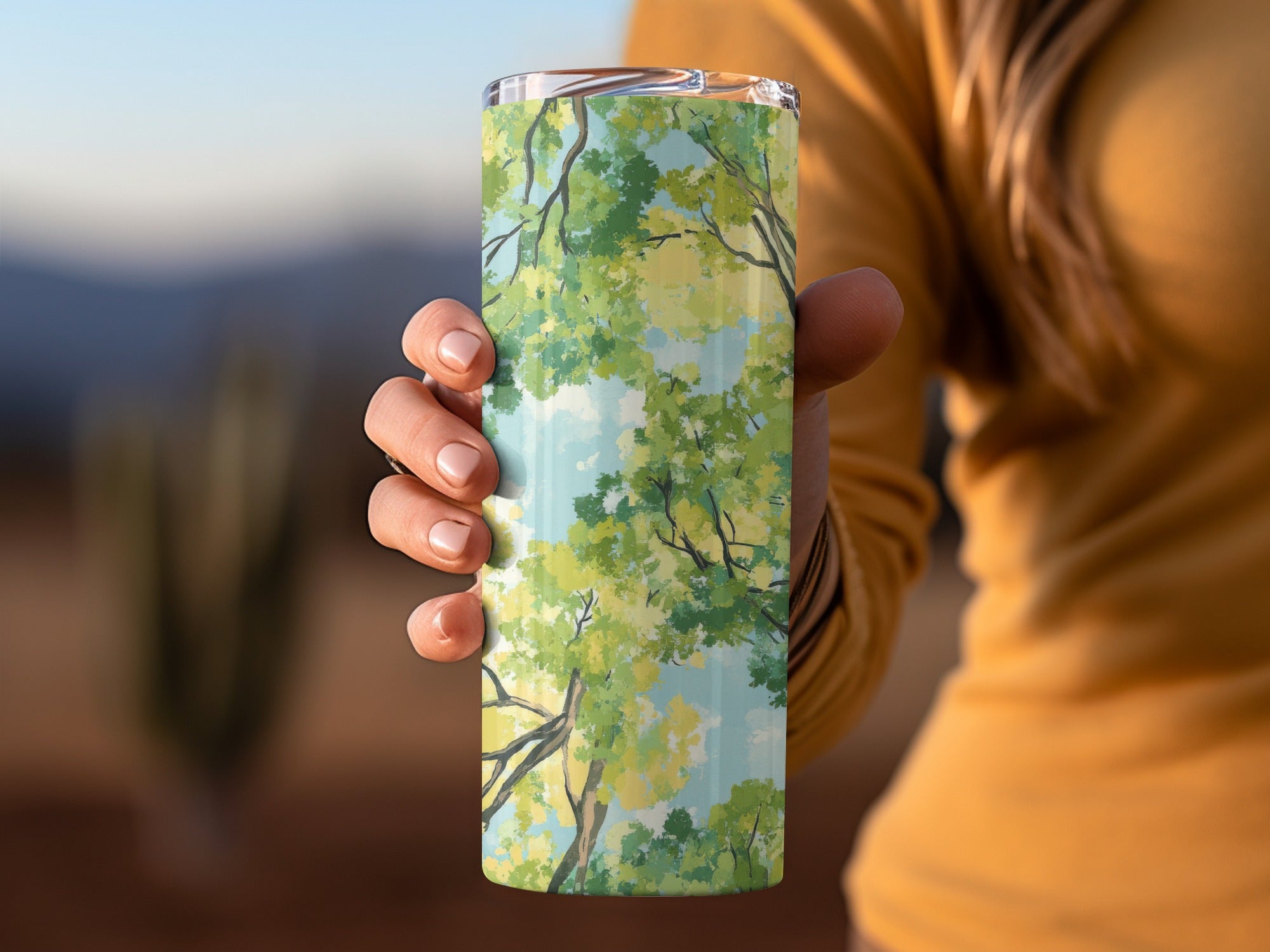 Tree Print Tumbler, Insulated Travel Mug, Eco-Friendly Stainless Steel Beverage Holder, Nature Lover Gift, Camping Gear Essentials