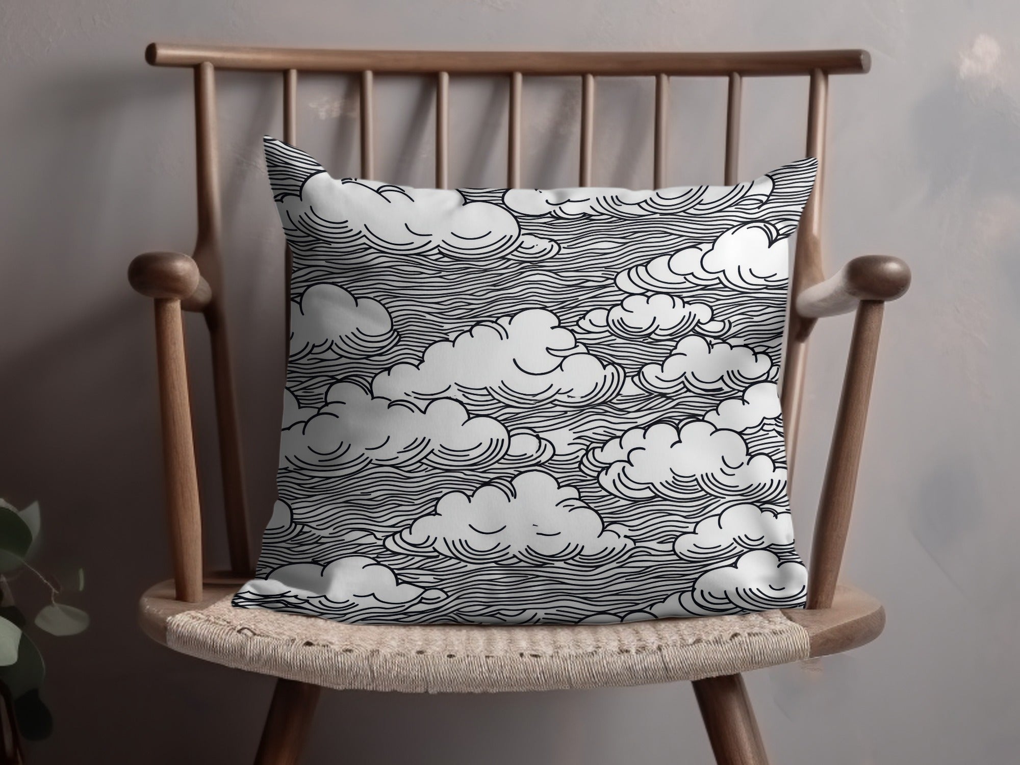 Black and White Cloud Pattern Throw Pillow, Decorative Cushion Cover, Modern Monochrome Home Decor, Stylish Sofa Accessory, Unique Gift Idea