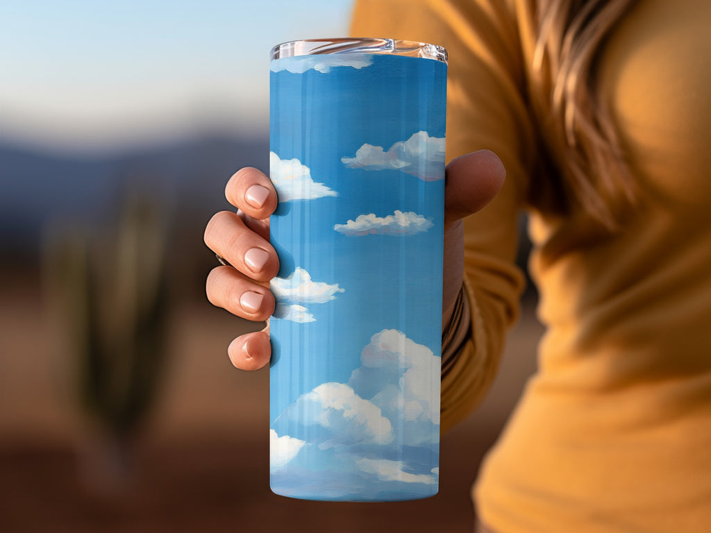 Sky-Themed Insulated Tumbler, Reusable Blue Travel Mug with Cloud Design, Eco-Friendly Outdoor Drinkware, Unique Gift Idea