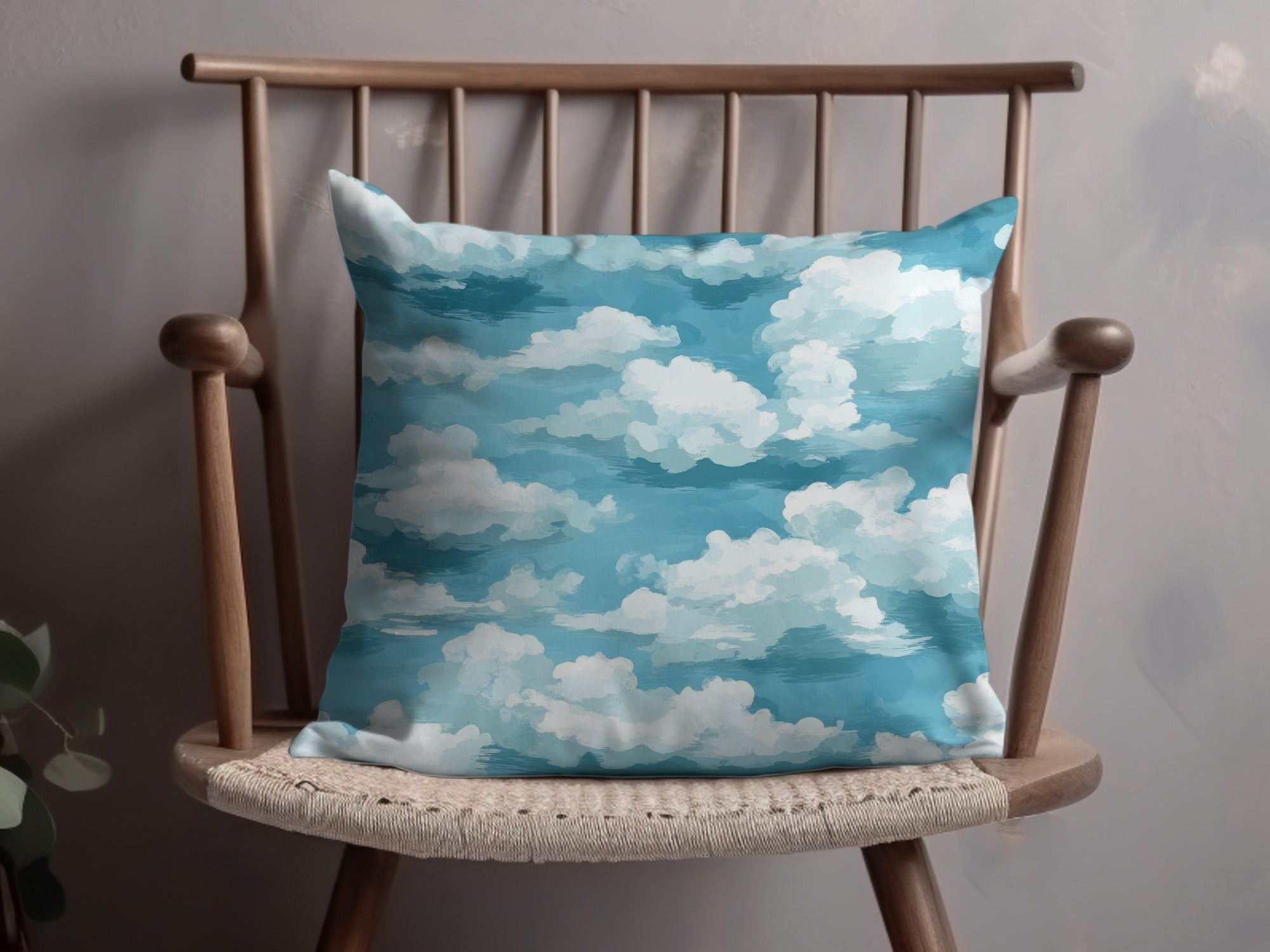 Blue Sky Cloud Print Decorative Pillow, Fluffy Cloud Cushion, Aesthetic Room Decor, Unique Sky Theme Home Accessory