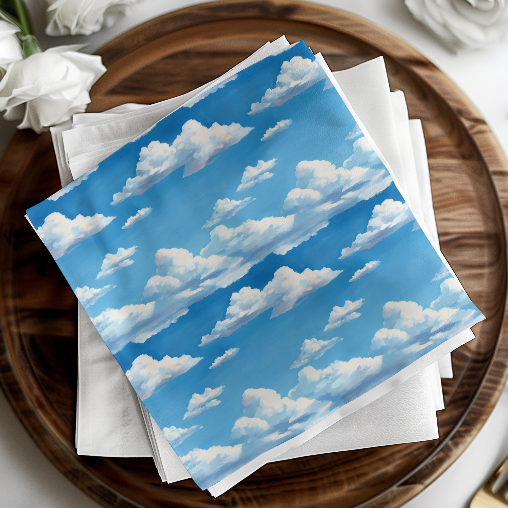 Sky and Clouds Napkins Set, Blue Sky Cotton Table Napkins, Soft Cloud Design, Home Decor Linens, Unique Dining Accessory, Gift Idea