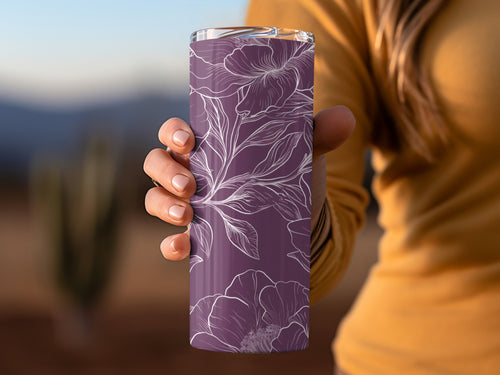 Luxurious Purple Floral Tumbler, Insulated Travel Mug, Elegant Leaf Design, Stainless Steel, Perfect Gift for Outdoor Enthusiasts