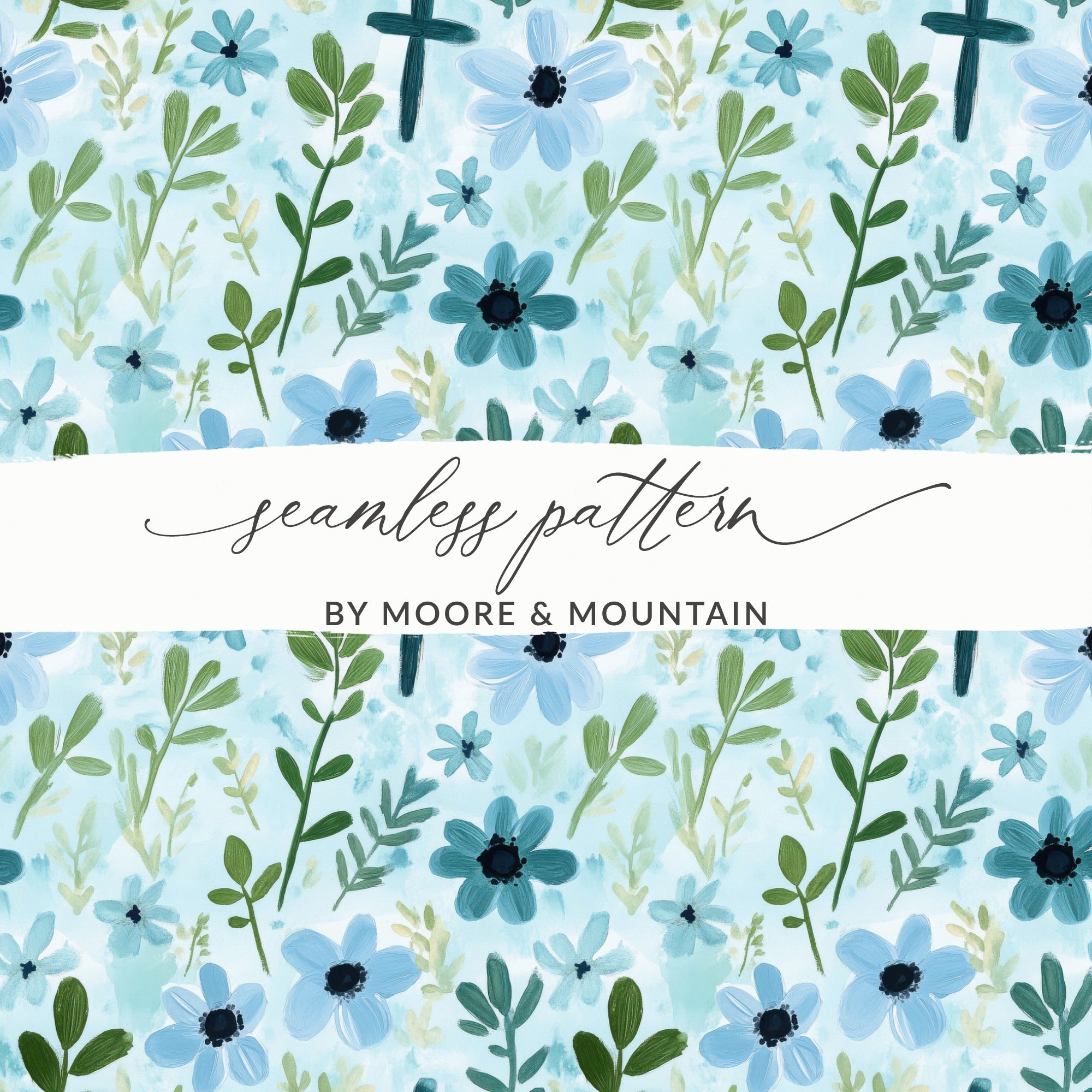 Seamless Floral Pattern Blue Green Watercolor Flowers Fabric Design Wallpaper Digital Download Crafting Background