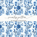 Blue Floral Watercolor Seamless Pattern, Botanical Wallpaper Design, Digital Download Fabric Print, Craft Supplies, Home Decor Ideas