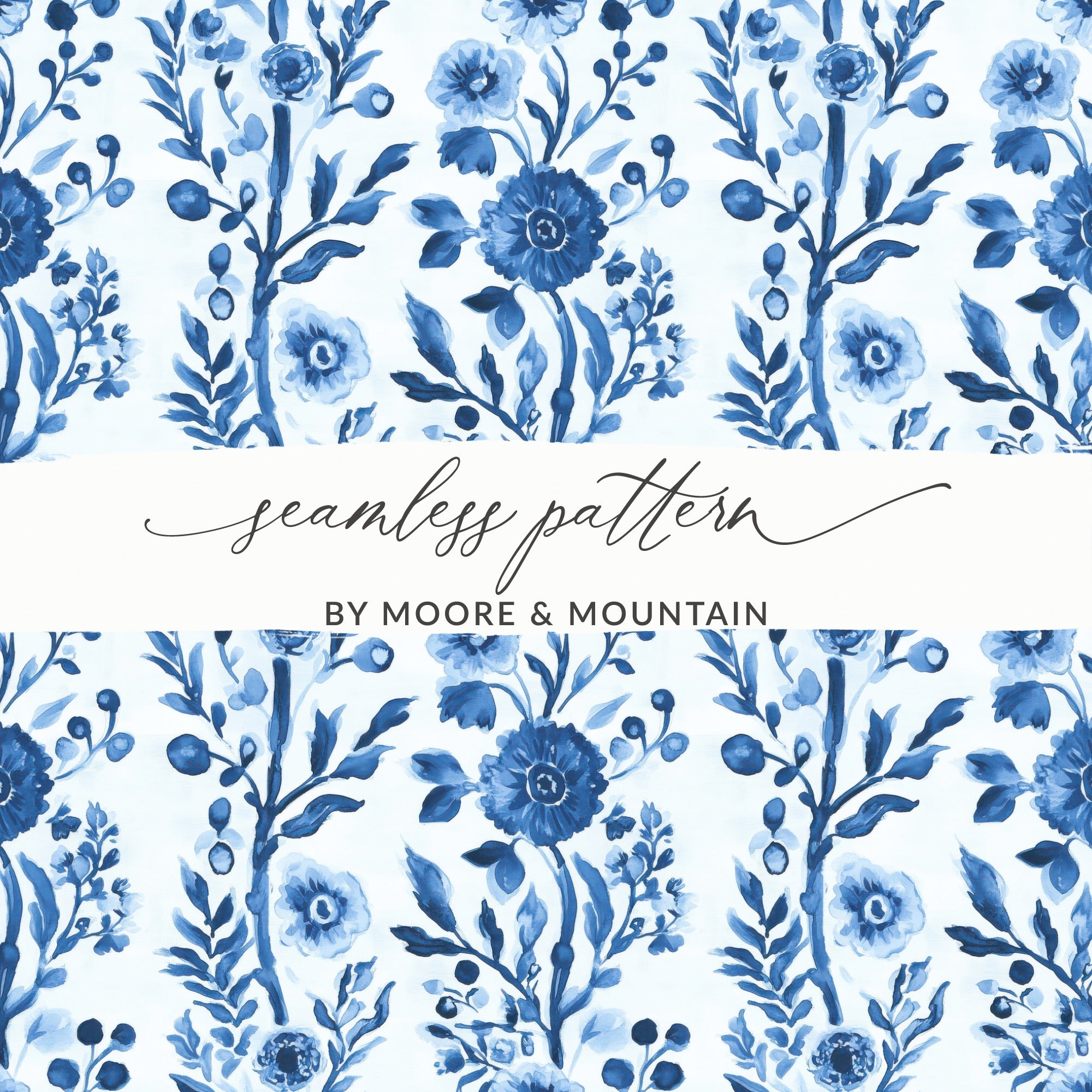 Blue Floral Watercolor Seamless Pattern, Botanical Wallpaper Design, Digital Download Fabric Print, Craft Supplies, Home Decor Ideas