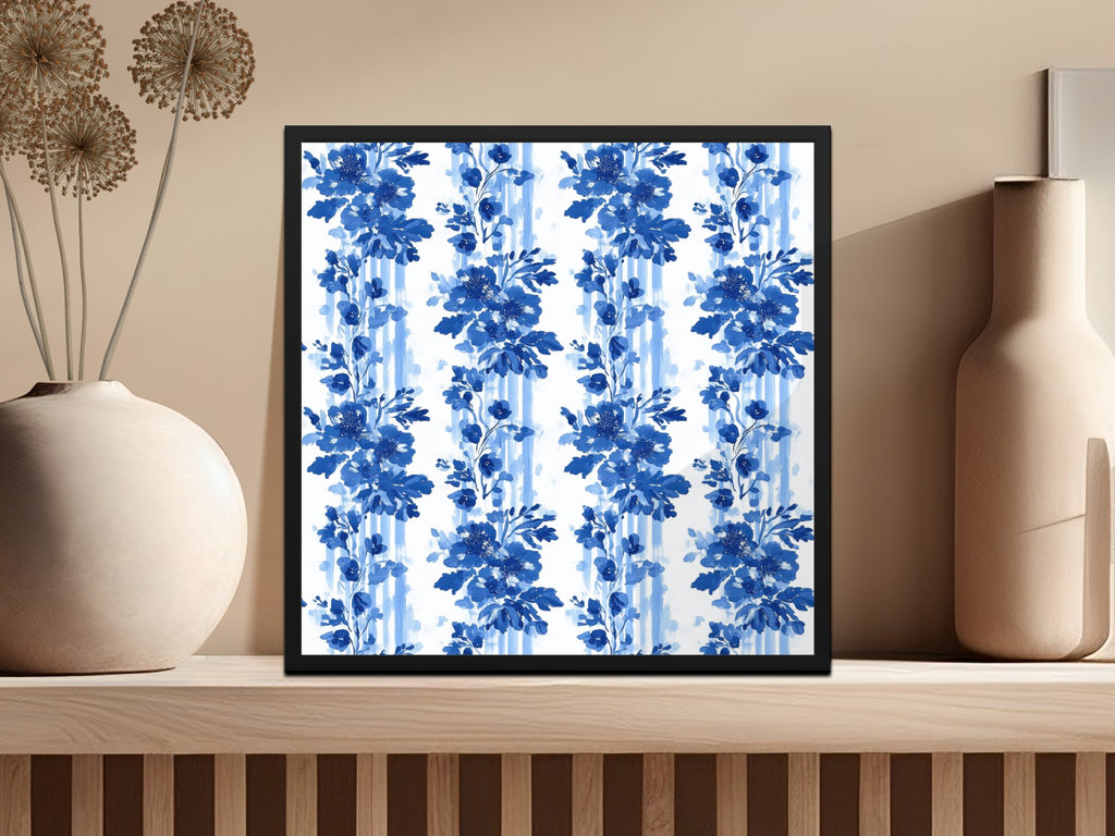 Floral Wall Art Print, Blue and White Flowers Poster, Botanical Home Decor, Modern Living Room Artwork, Bedroom Wall Decoration, Elegant
