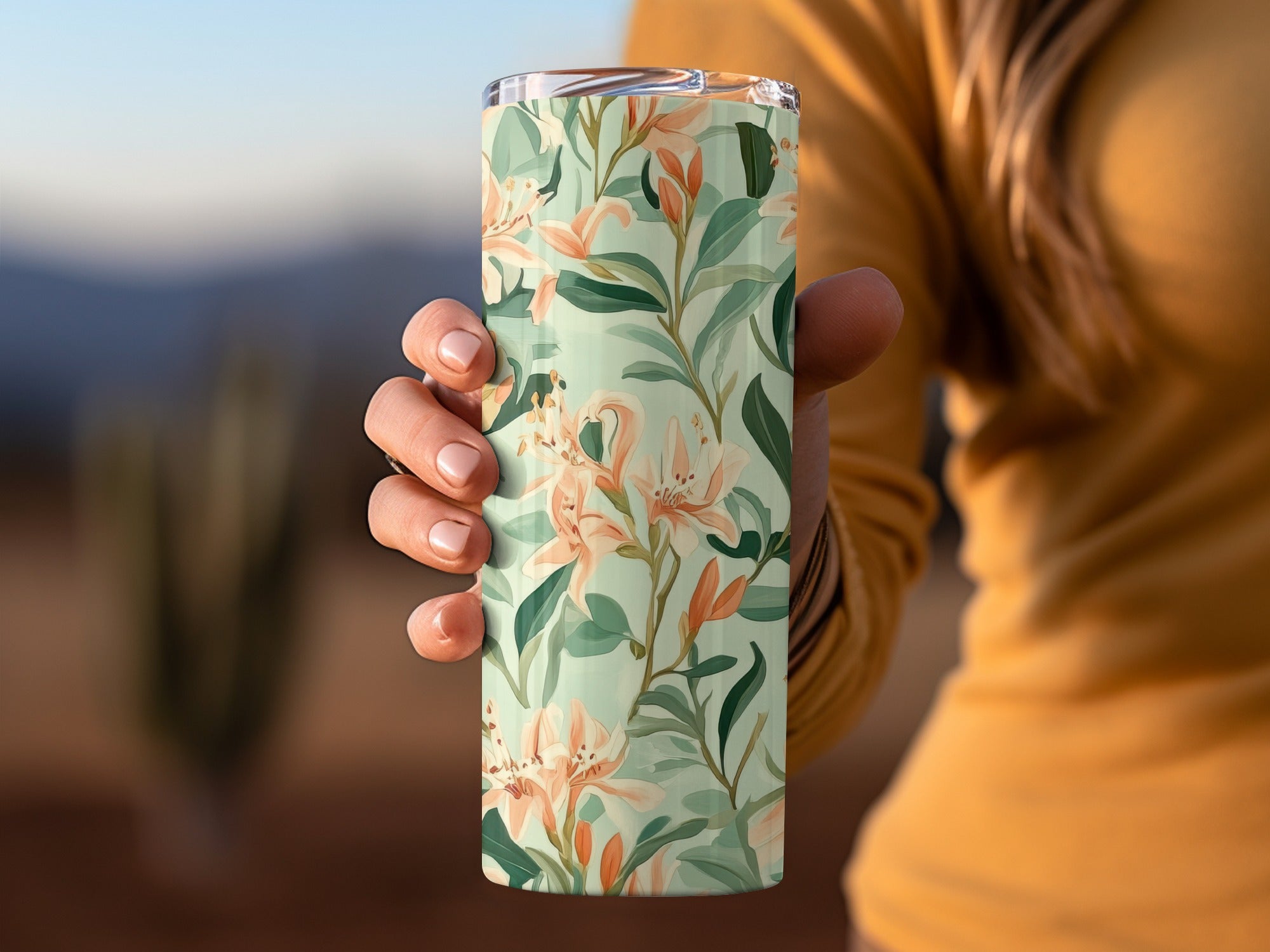 Floral Insulated Tumbler, Lily Pattern Travel Mug, Eco-Friendly Drinkware, Gift for Gardener, Unique Spring Outdoor Gear, Botanical