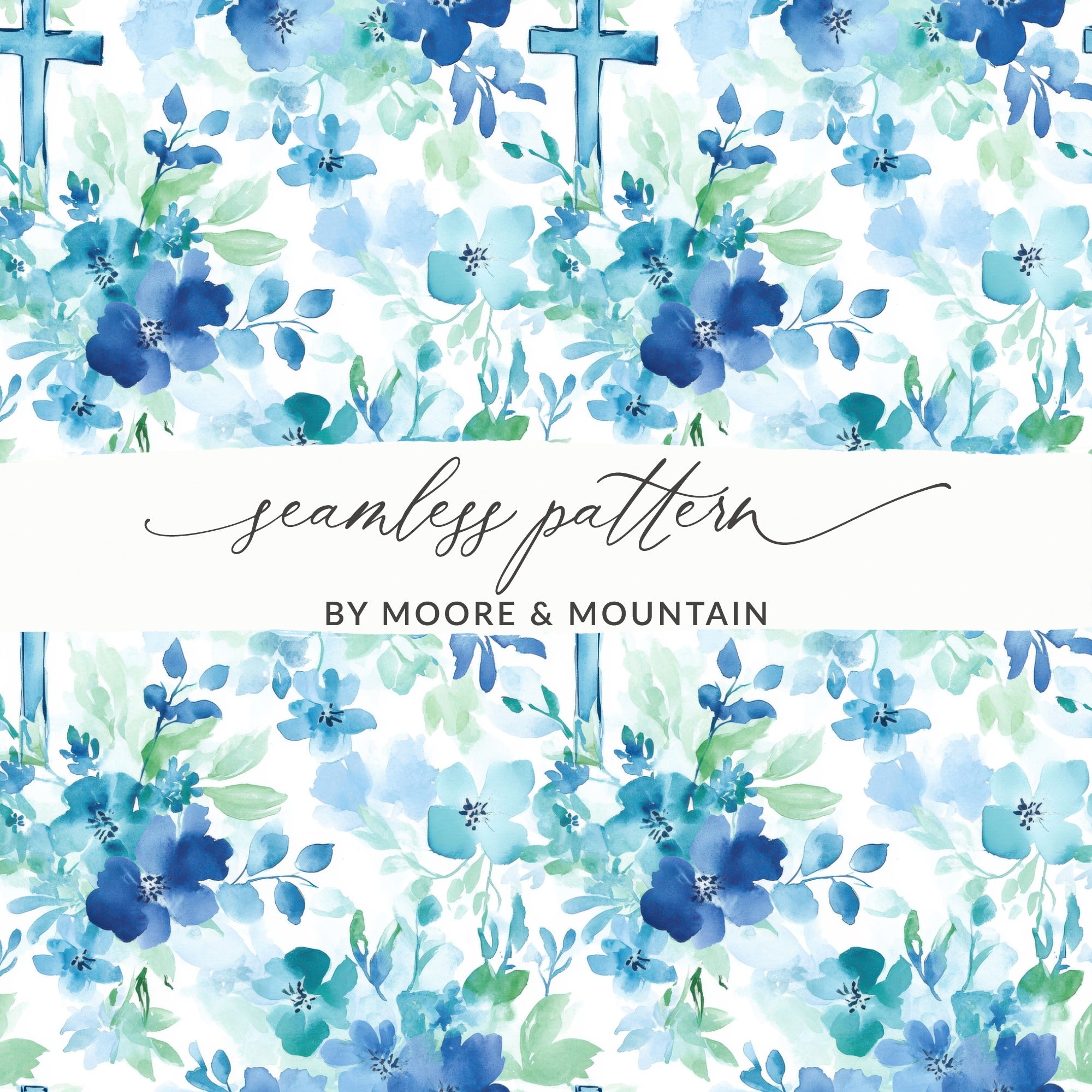 Blue Floral Watercolor Seamless Pattern, Spring Flowers Digital Paper, Crafting Background, Scrapbooking Design, Wedding Invitation Decor