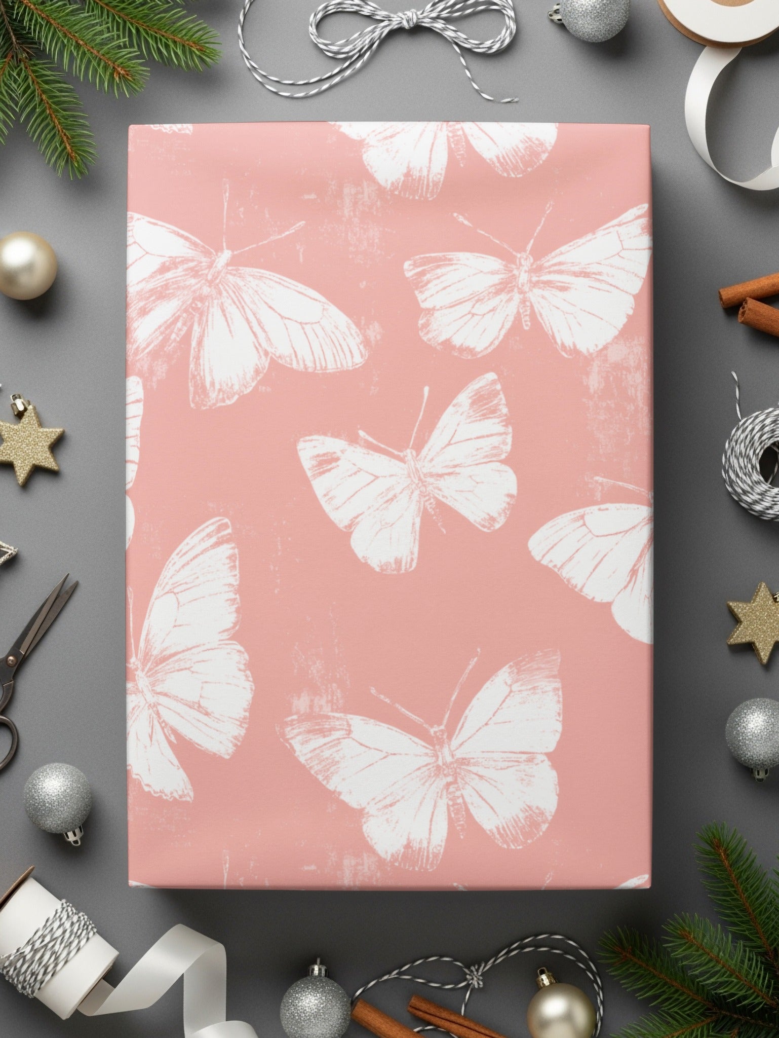 Vintage Pink Butterfly Print Notebook, Distressed Aesthetic Journal, Gift for Nature Lover, Unique Christmas Present Idea